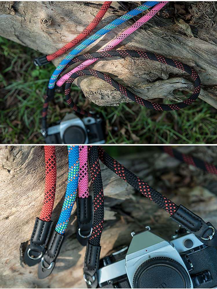 Eorefo Camera Strap Vintage 100cm Nylon Climbing Rope Camera Neck Shoulder Strap for Micro Single and DSLR Camera (Black/Red) 4