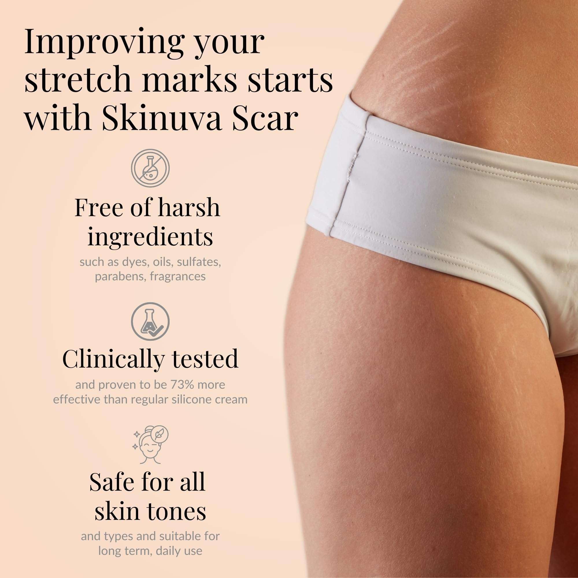 Skinuva® Next Generation Scar Cream - Stretch Mark Cream Made with Growth Factors, Hyaluronic Acid & Vitamin C for Intense Stretch Mark Removal (2.5 oz) 3