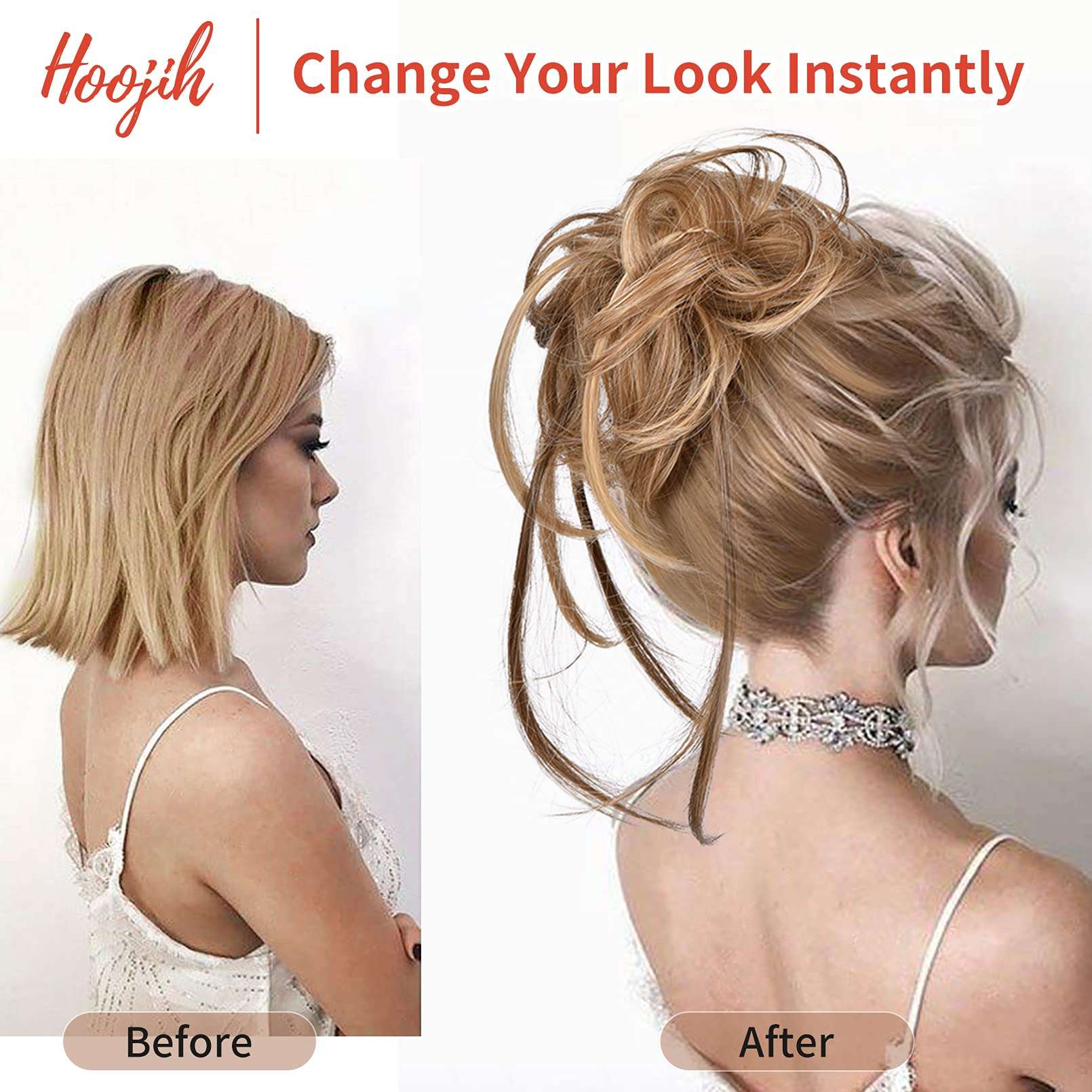 HOOJIH Messy Bun Hair Piece, Super Long Tousled Updo Hair Bun Extensions Wavy Wrap Ponytail Hairpieces Scrunchies with Elastic Band for Women HB007 Grace - Black Brown 4