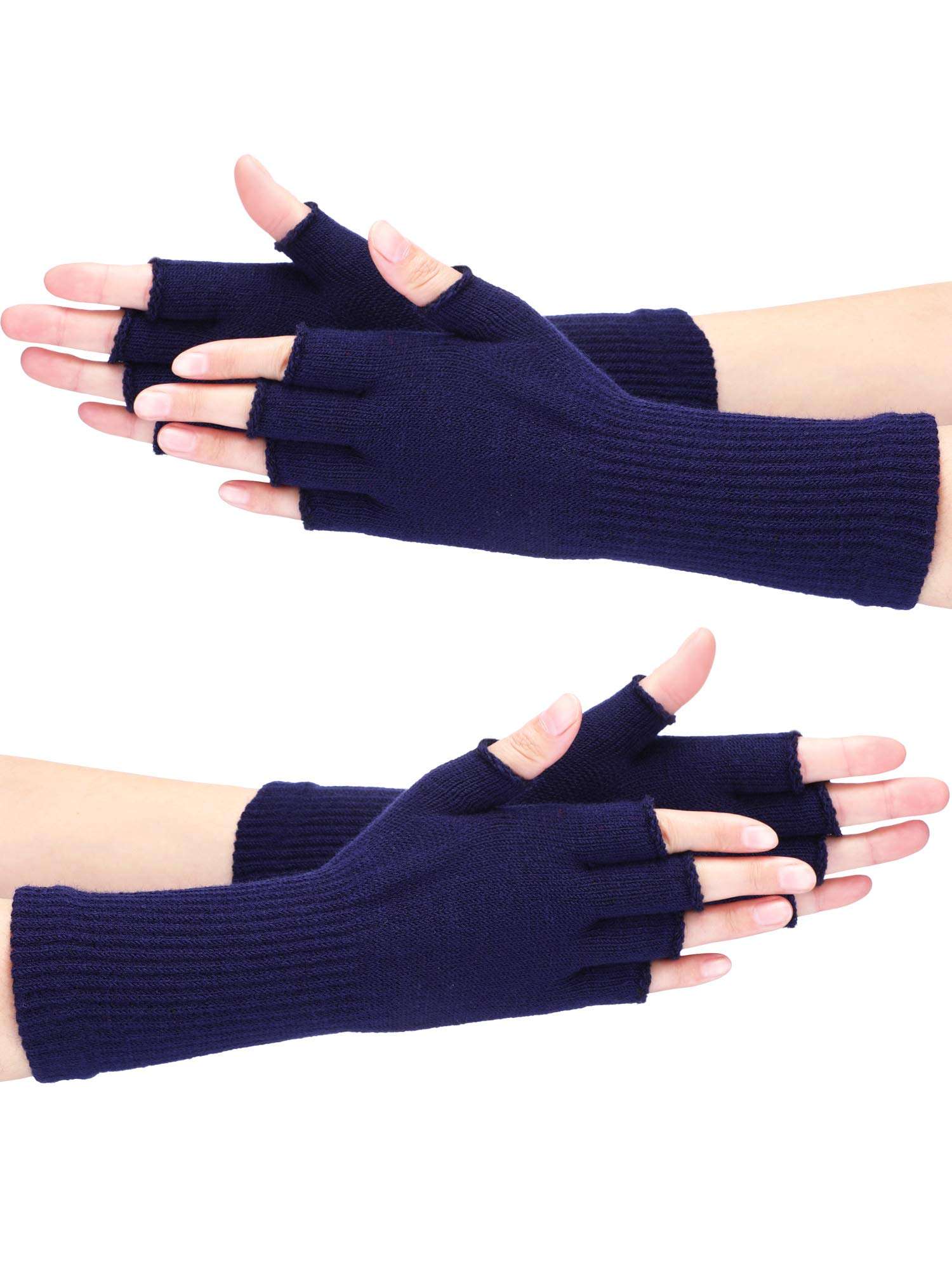 2 Pairs Unisex Fingerless Gloves Half Finger Stretchy Knit Gloves Lengthen Wrist Mittens Winter Warm Gloves 4