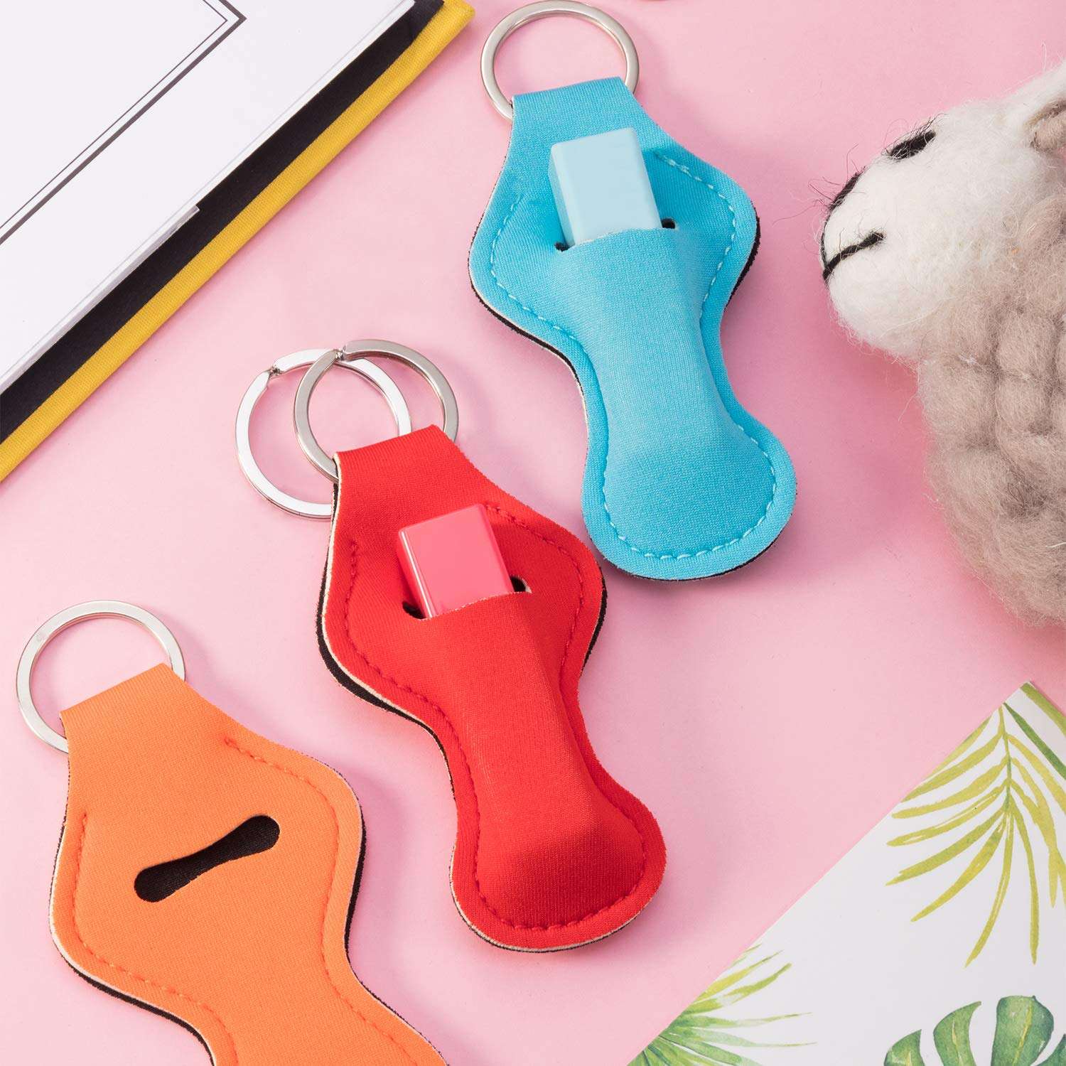 Lipstick Balm Holder Keychain Chapstick Key Chain Holder Different Vibrant Prints (16 Pieces, Style C) 6