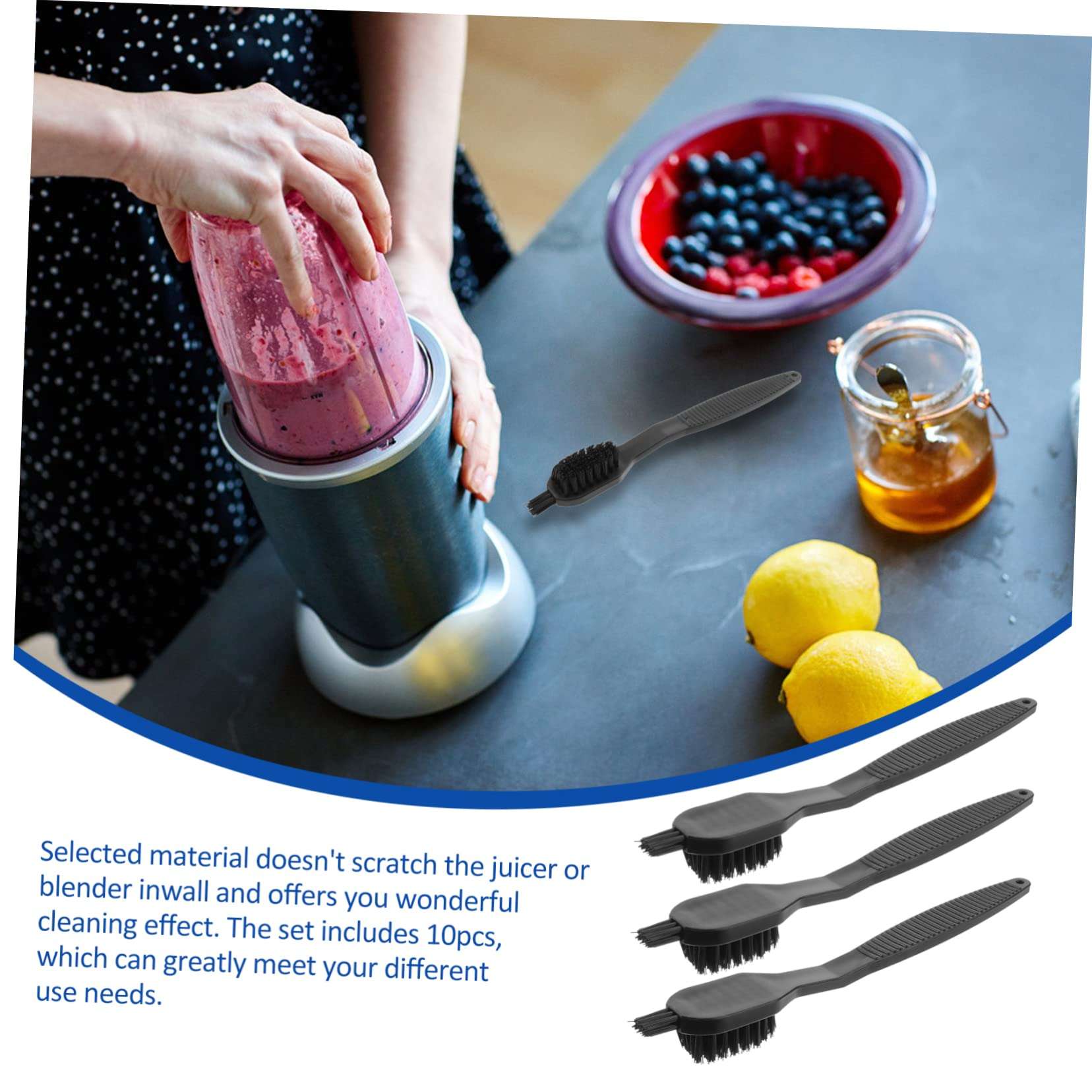 HOLIDYOYO 10pcs Kitchen Cleaning Brush Set Dish Scrubber for Kitchen Gadget Black Bristle Brush 4