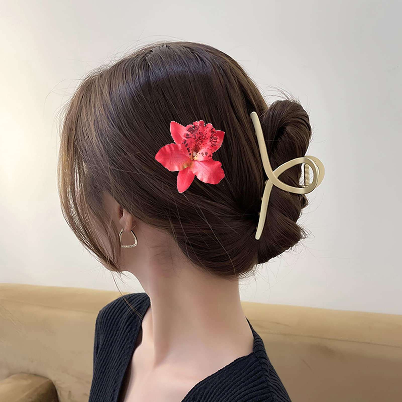 Hawaiian Leis Headband Wristbands Flower Hair Clips Luau Tropical Women Necklace Headpiece Hair Bands Hairband Bracelets Summer Beach Pool Cosplay Dress Up Birthday Party Decorations Supplies Red 4