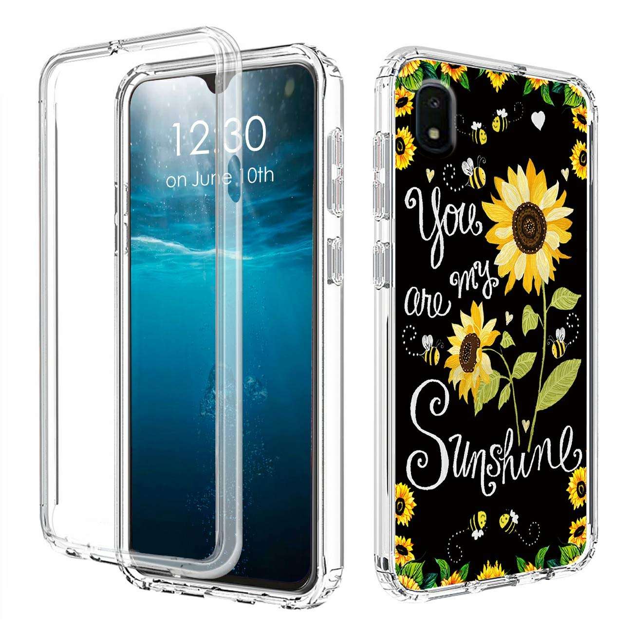 Galaxy A10E Case,Galaxy A20E Case,Amook Shockproof Hybrid Clear Dual Layer Hard PC+Soft TPU Bumper 2 in 1 Protective Case for Android Samsung Galaxy A10E/A20E 5.83 Inch-You are My Sunshine Sunflower 1