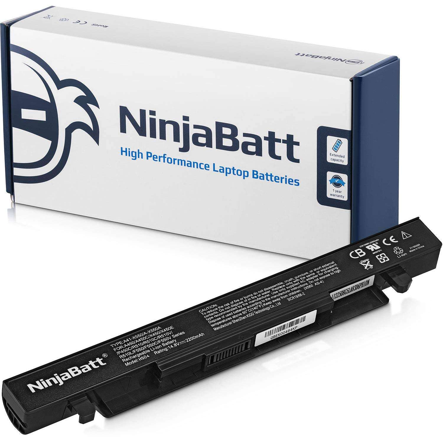 NinjaBatt Laptop Battery for Asus A41-X550A A41-X550 R510C X550C X550L X550J R510L X550CA X552E X550V K550L F550V X550A P550C X550EA X550D R510 X550VX F550C - High Performance [4 Cells/2200mAh/33Wh] 1