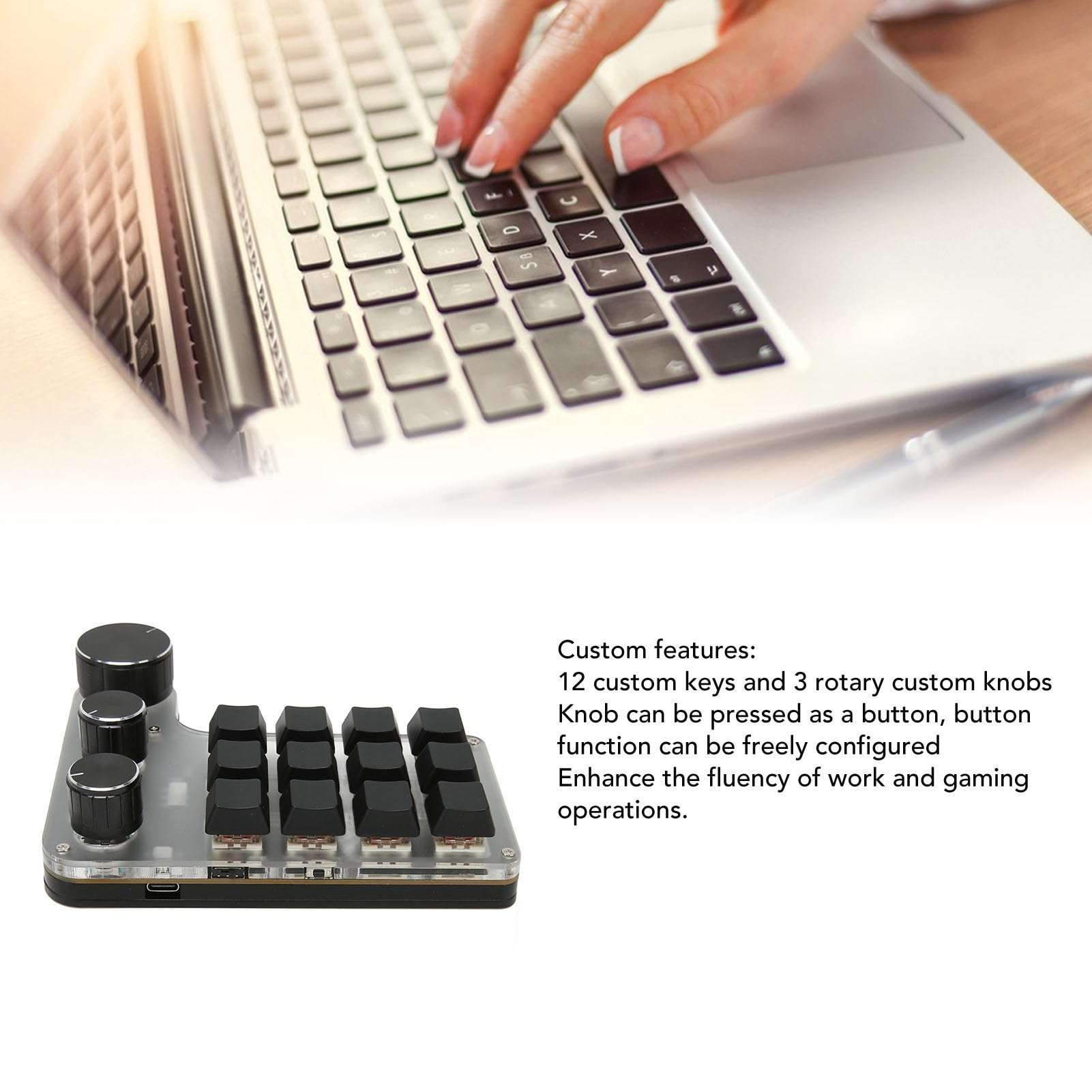 XUMIUZIY Mini Macro Mechanical Gaming Keyboard, 12 Keys 3 Knobs One Handed USB PC Keypad, Programmable Shortcut Custom Function, (Wireless BT(Inbuilt Battery Included)) 4