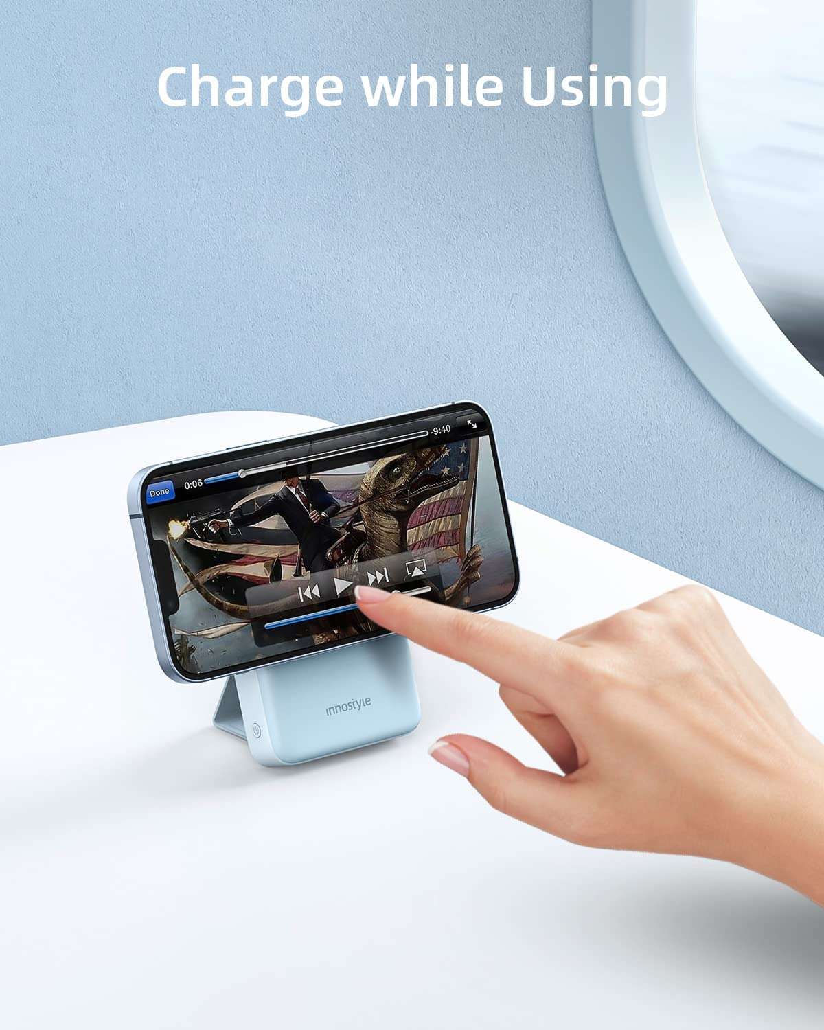 Innostyle 10000mah Magnetic Powerbank Charger, Wireless Magsafe Battery Pack, Portable Battery Charger with PD 20W Type C Fast Charging for iPhone 14/13/12-Blue 4