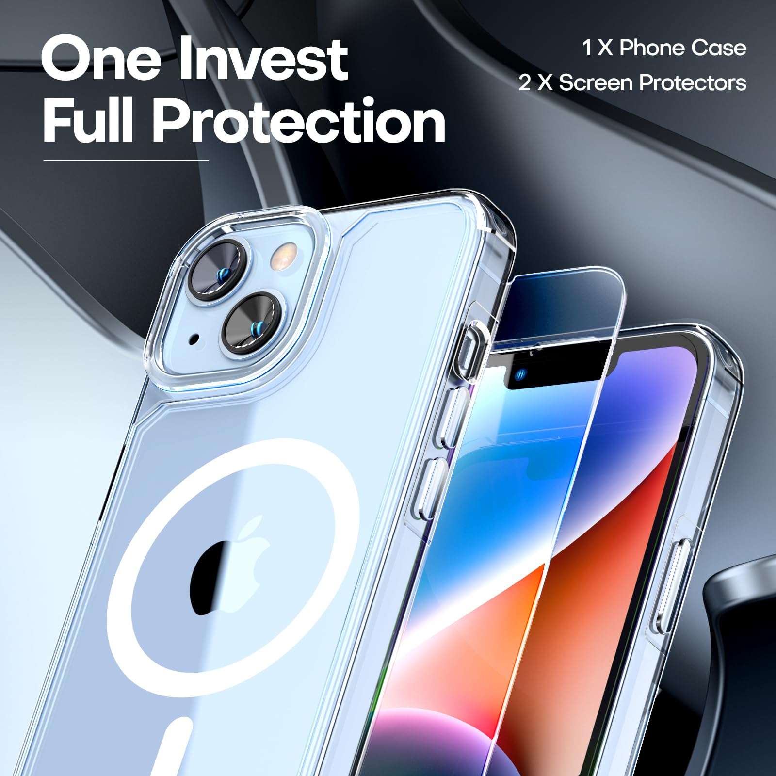 TAURI 3 in 1 Magnetic for iPhone 14 Case Clear, [Compatible with MagSafe] with 2X Screen Protectors, Military-Grade Drop Protection Shockproof Slim 14 Cover 6.1 Inch 3