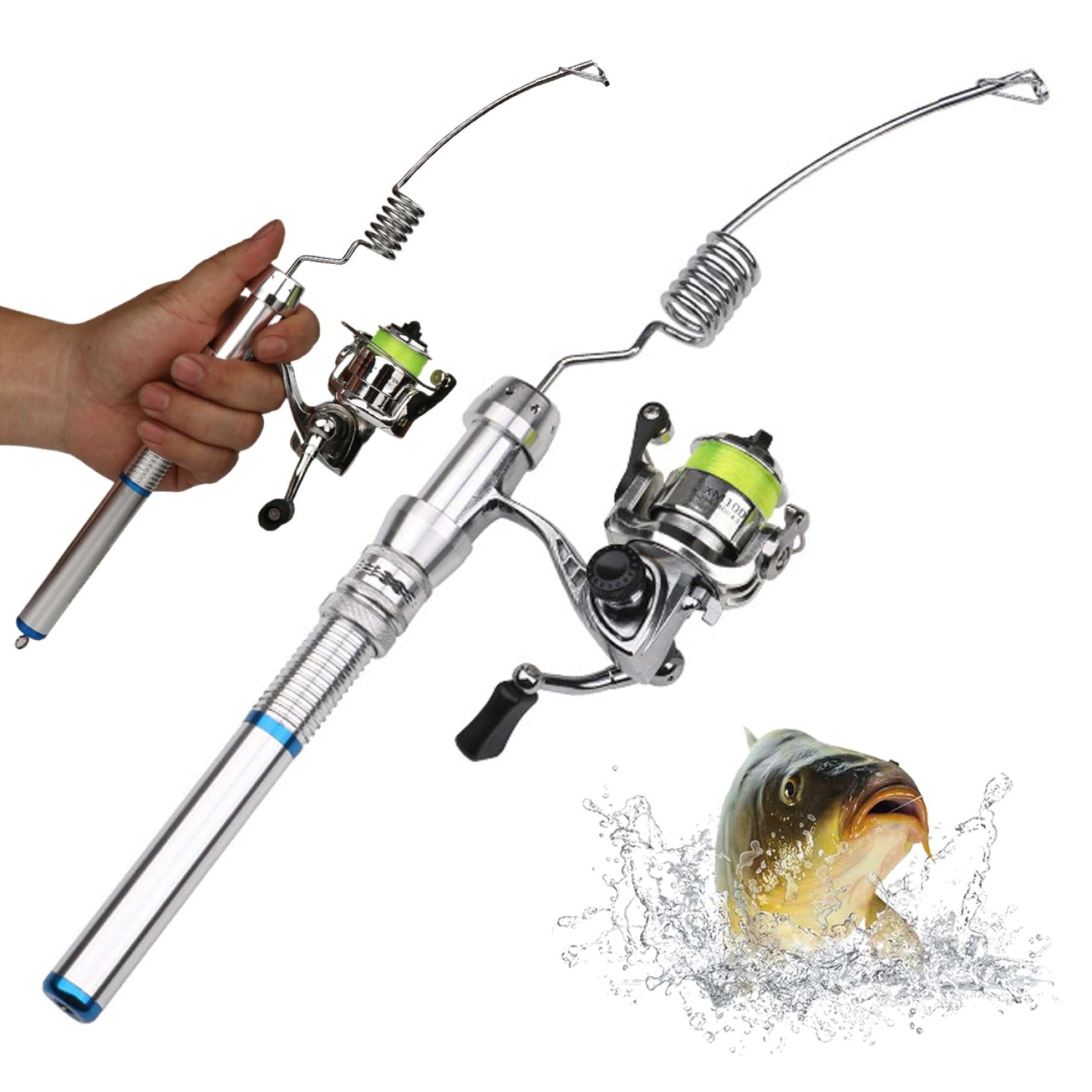 Yaoliucp Mini Fishing Rod Lightweight Portable All-Metal Elastic Mini Fishing Rod and Reel Rust-Resistant Non-Slip Pocket Fishing Rod for River Lake Ice Fishing, Mini Fishing Rod 5