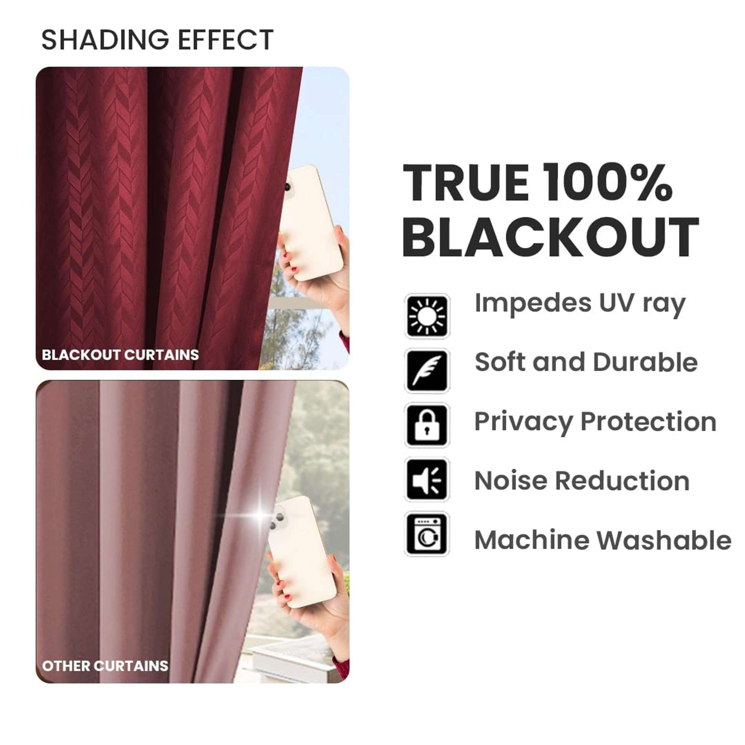 Kiara Creations Premium 100% Blackout Curtain for Window 5 Feet | Herringbone Embossed Design | Thermal Insulated, Noise Reducing & Energy Saving Curtains| Pack of 1, Maroon 4