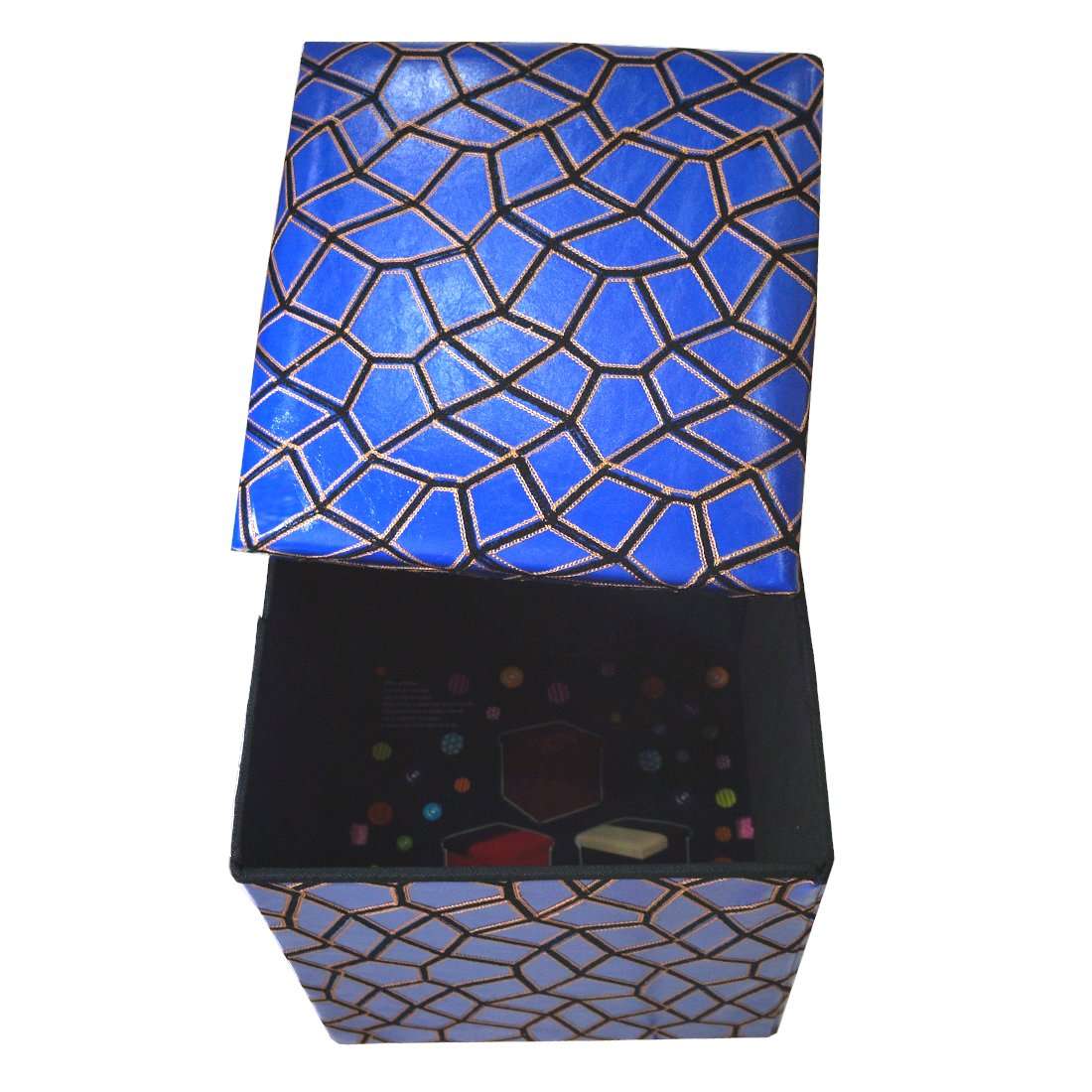 MUREN® Leather storage cums sitting stool-Portable & foldable storage sitting ottoman for storage & space saving-Blue 3