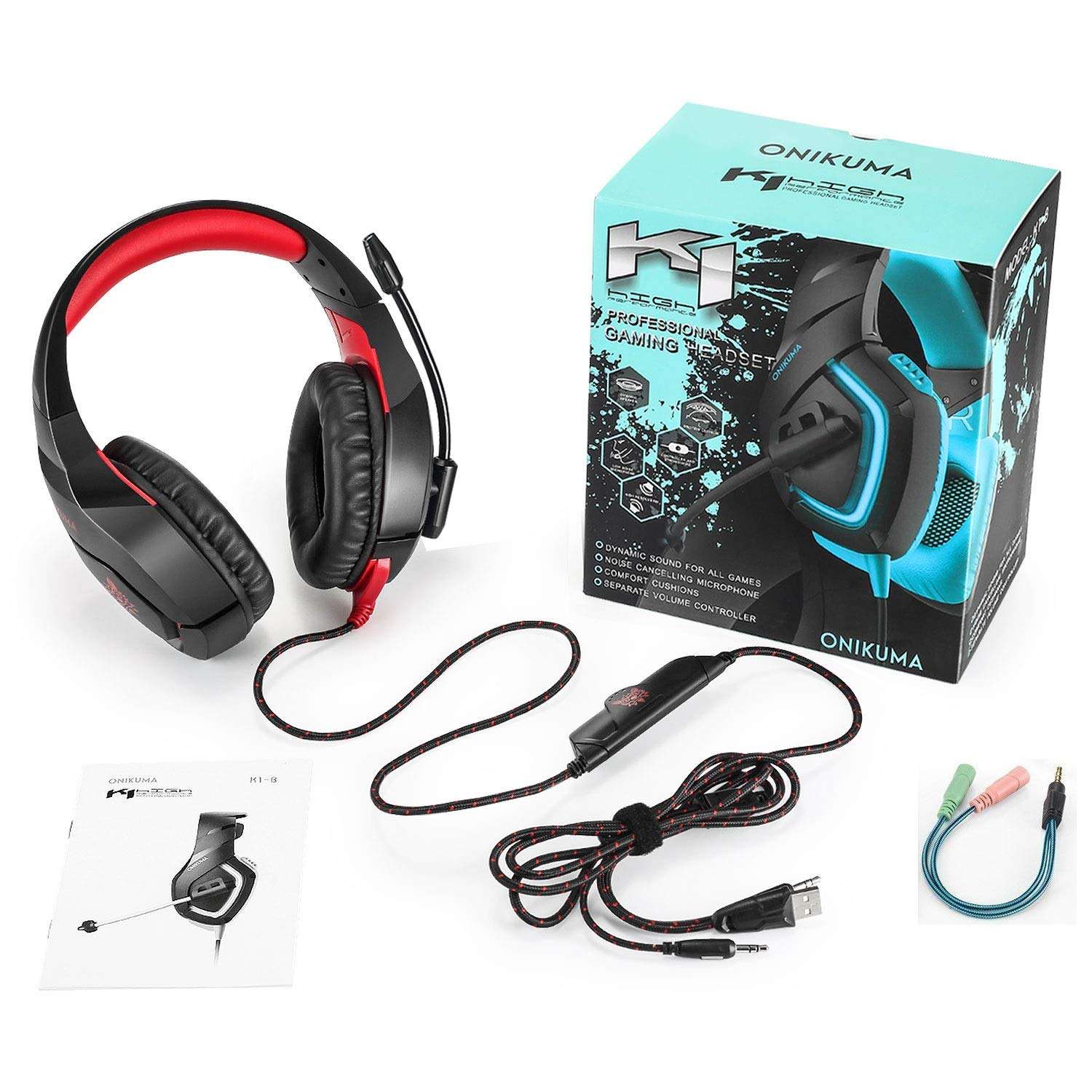 ONIKUMA K1B Stereo Gaming Headset with Mic, Controls and LED light for PC, PS4, Xbox and Mobiles (Black/Red) 6
