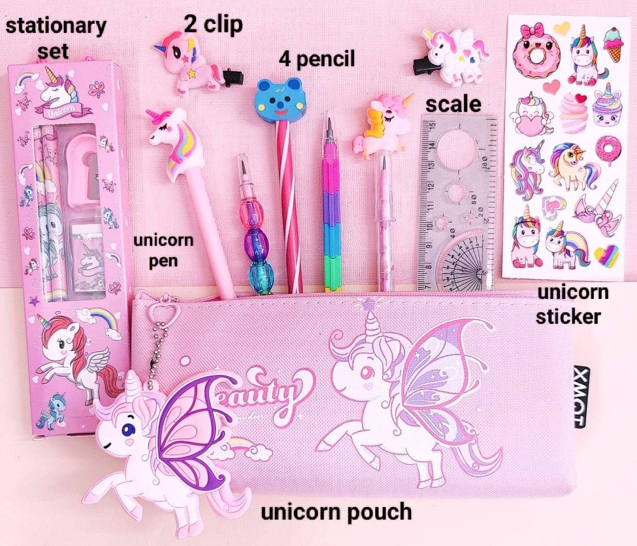 TERA 13 Unicorn Stationery Pouch Combo for Girls, Unicorn Pencil Pouch for Kids, Pen Pencil Eraser Kit for Girls Return Gifts for Girls Unicorn Birthday Gifts Stationery Set (Pack of 10 Items) 4