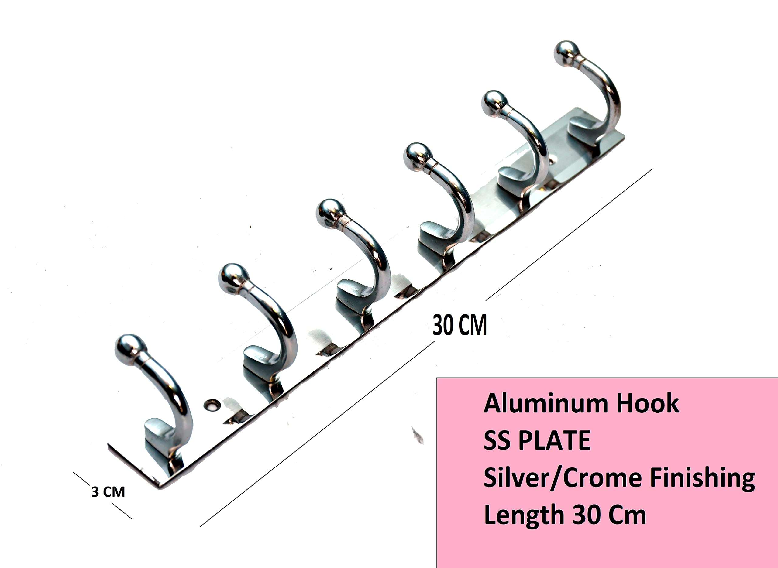 GHAR DWAR Ghardwar Stainless Steel (Pack of 3) Cloth Hook 6 Pin Bathroom Cloth Hanger Robe Wall Door Hooks Rail for Hanging Keys,Clothes,Towel Steel Hook 5