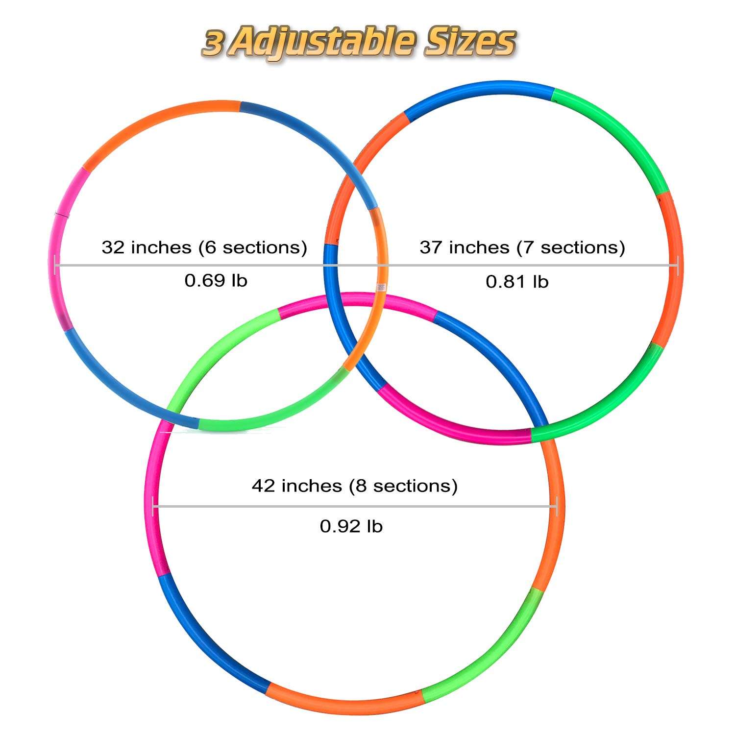 42" Exercise Hoop Snap Together Detachable Adjustable Weight Plastic Large Toy Hoop Spinning Rings for Sports and Playing 4