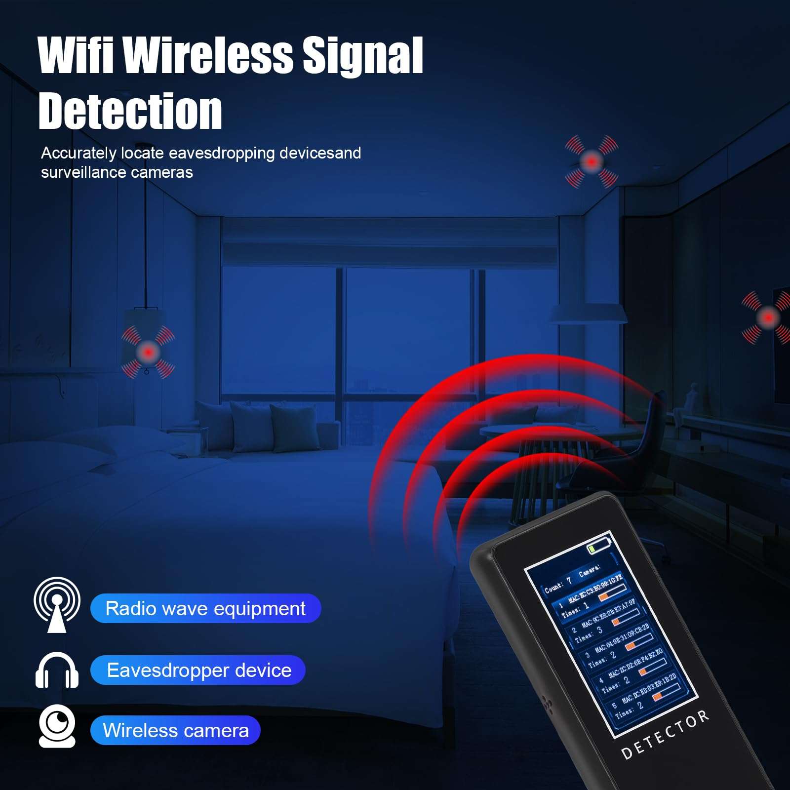 Hidden Camera detectors, Hidden Bug and Camera detectors, Bug Detector, GPS Tracker Detector, Finder Listening Devices in Travel, Car, Bathroom, Office, Hotel, Home 4