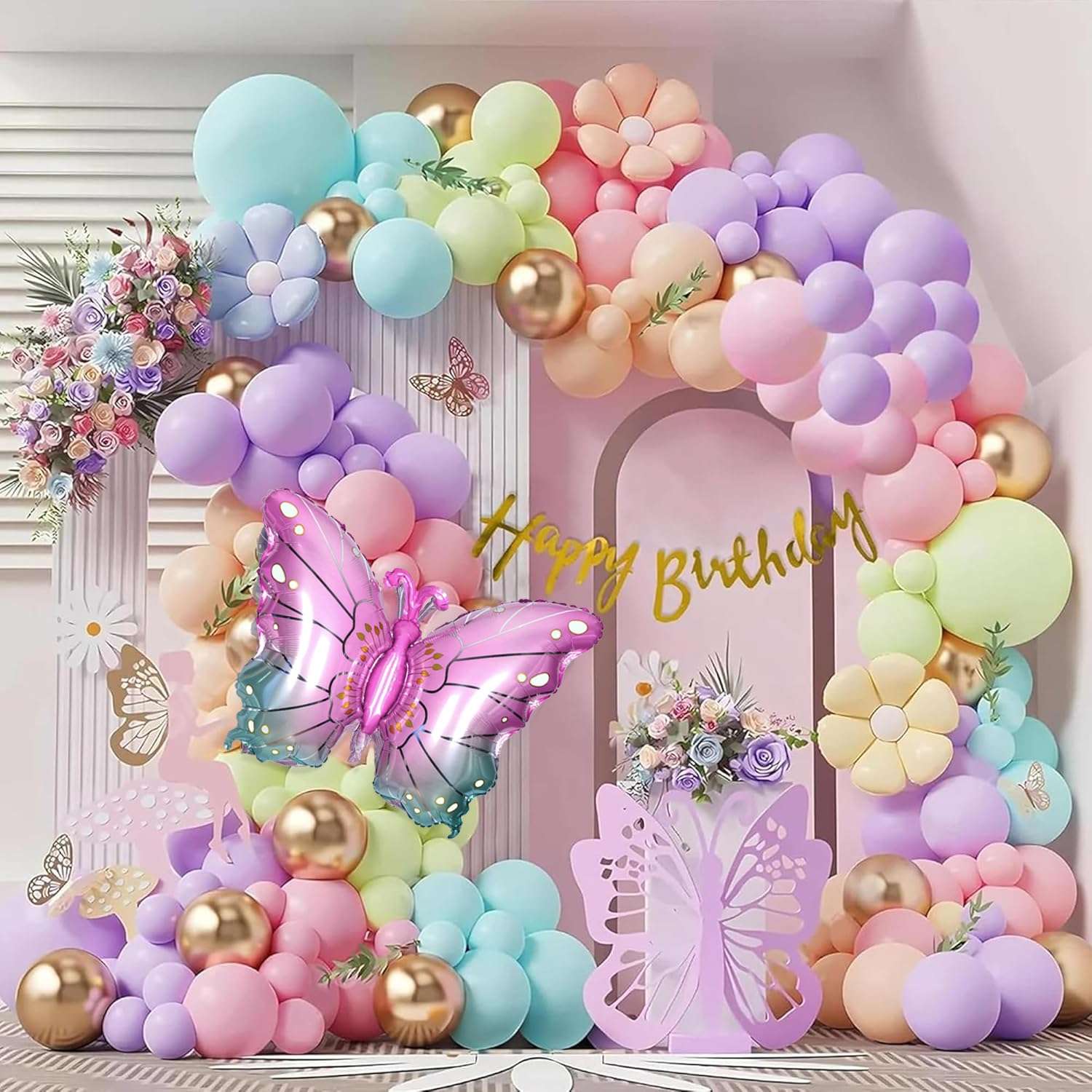 SpecialYou.in Butterfly Theme Birthday Party Decorations with Pastel Balloons for Decoration,Foil Balloons for Decor,Butterfly Stickers for Wall Decoration,Birthday Decoration Kit for Girls,Set of 1 1