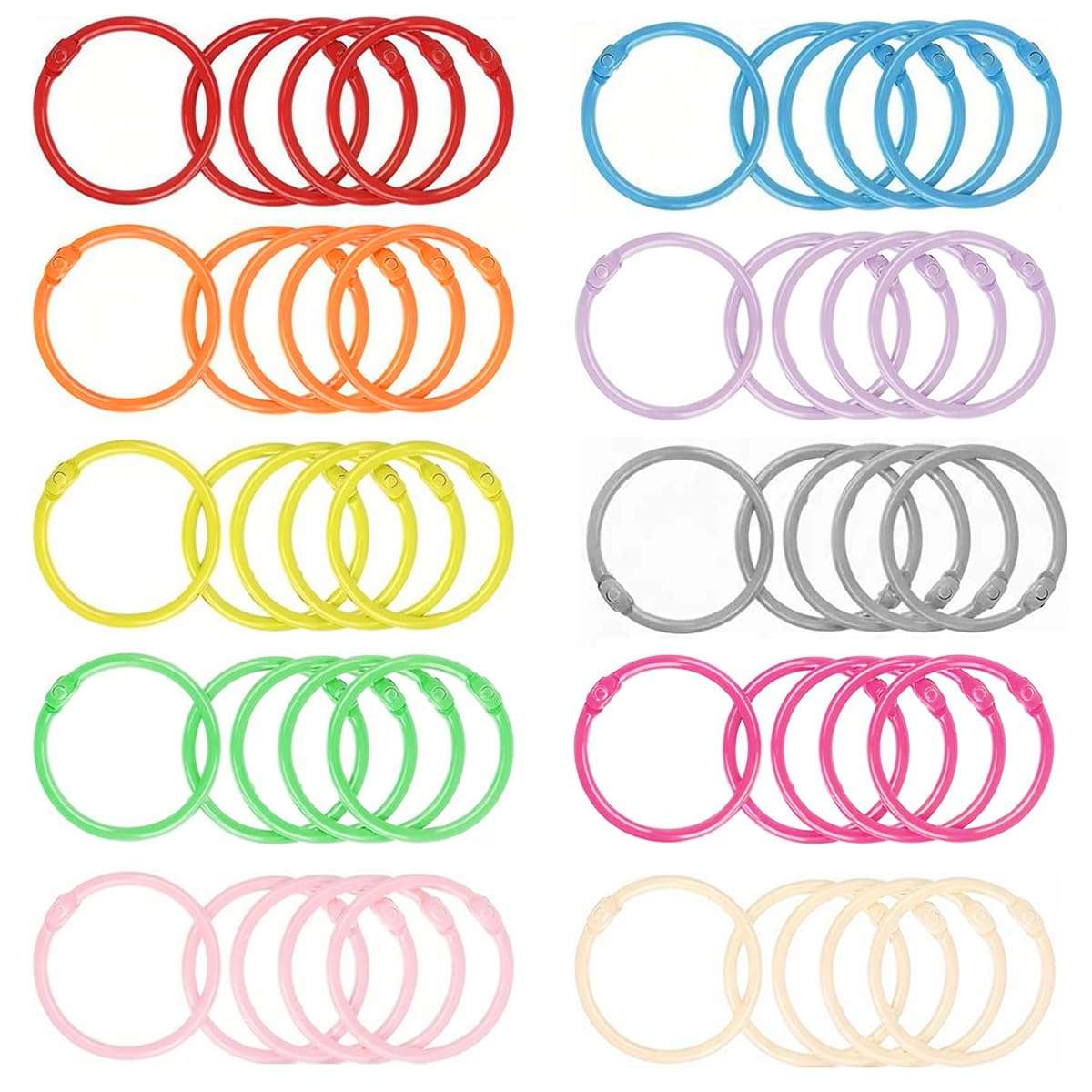 Climberty® 50PCS Metallic Loose Leaf Binder Rings, 1.18-Inch Diameter Colorful Book Rings, Metal Steel Paper Rings Keychain Key Rings Index Cards Notebook Rings for School Office, 10 Colors 1