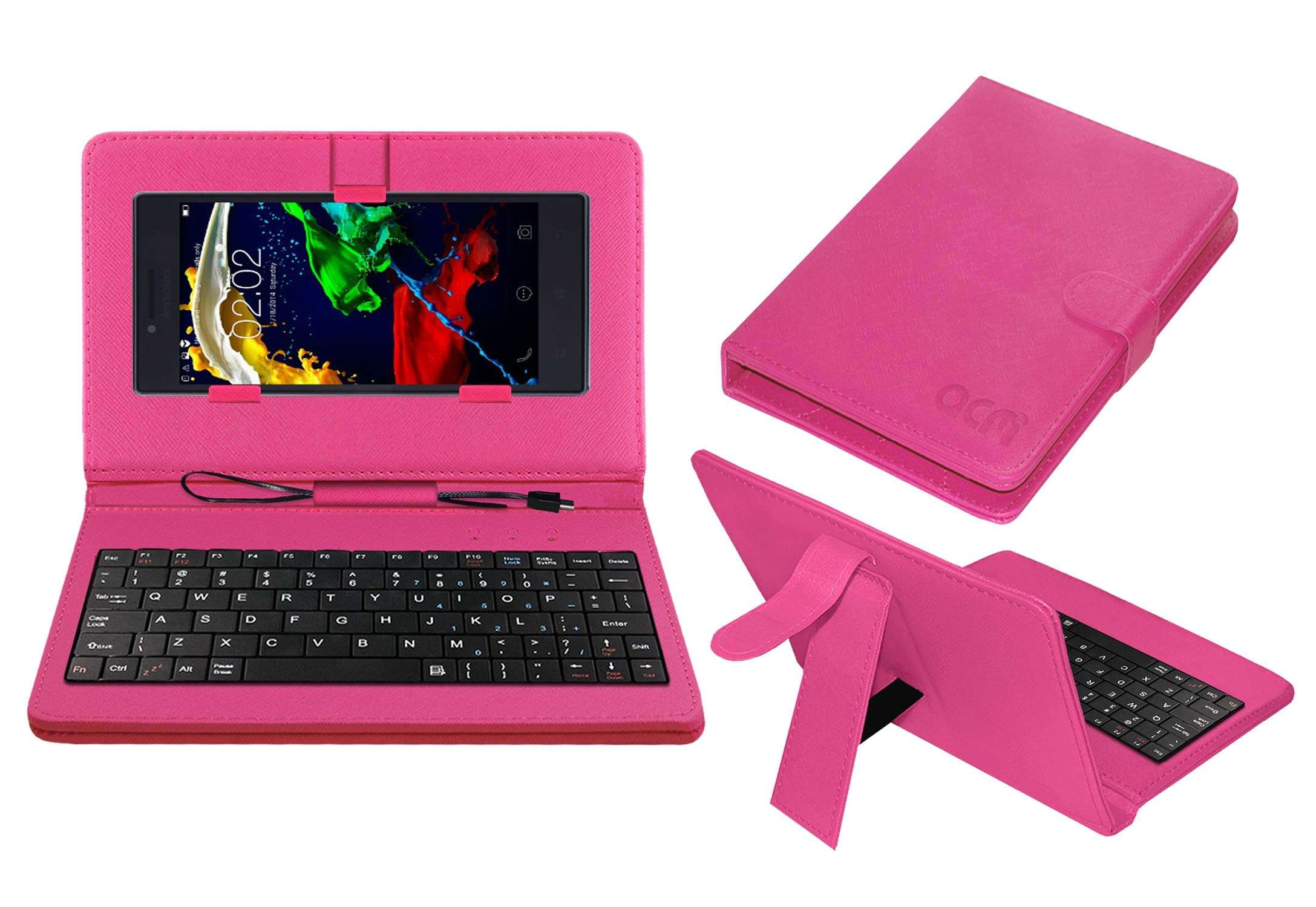 ACM Keyboard Case Compatible with Lenovo P70 Mobile Flip Cover Stand Plug & Play Device for Study & Gaming Pink