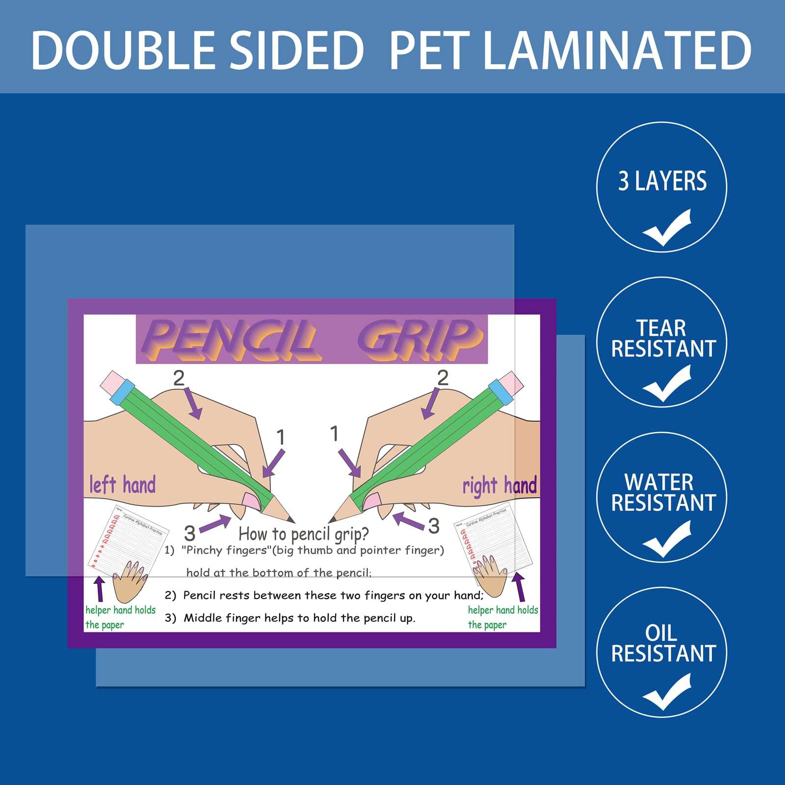 SANTSUN Pencil and Scissor Grip Educational Preschool Poster, How to Pencil Grip? and How to Scissor Grip? Poster with Illustrations, for Toddler and Kid, School Wall Decor, 30x40cm, English Version 3