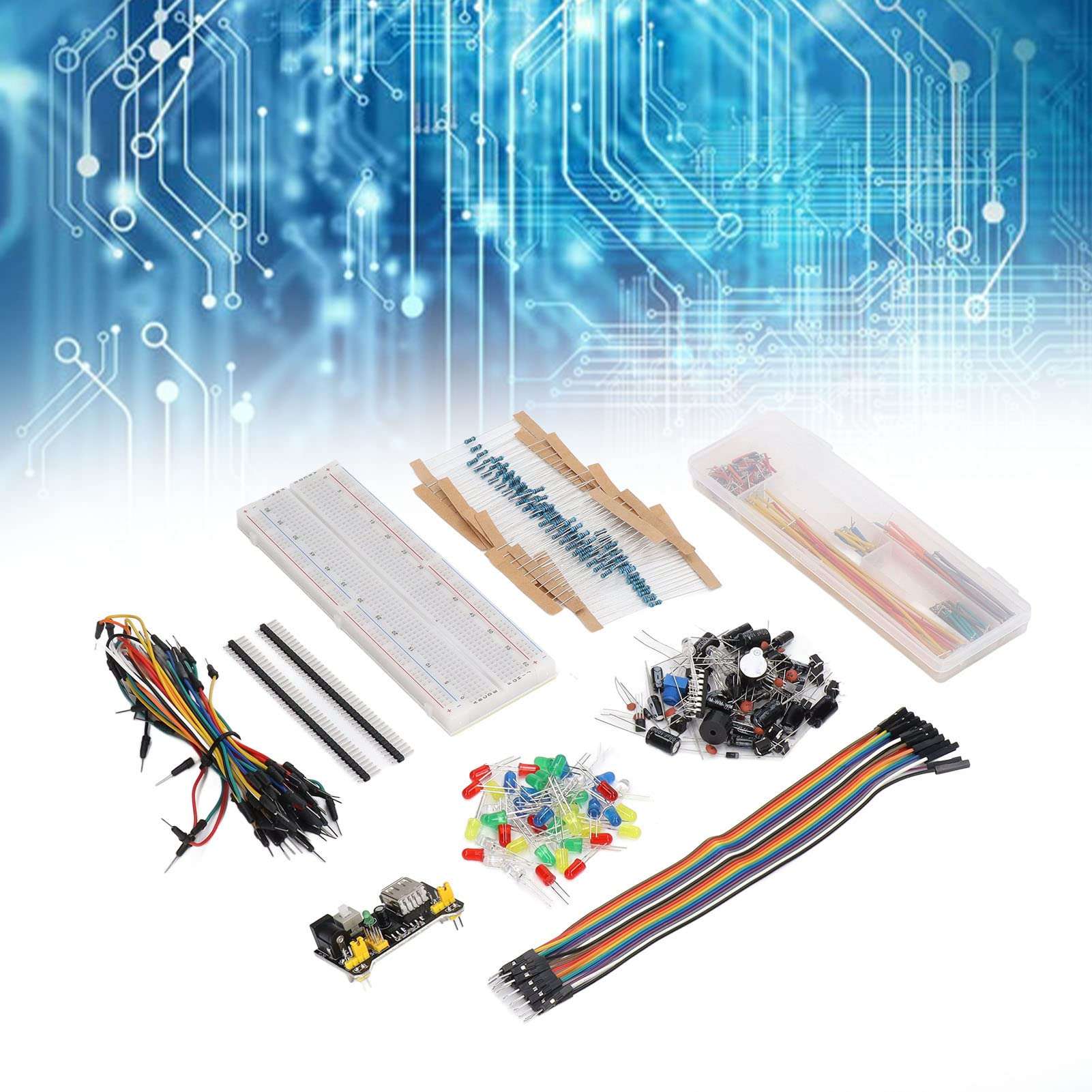 Electronics Fun Kit Electronics Component Kit Starter Fun Assortment with Power Supply Module, Jumper Wire, Precision Potentiometer, 830 tie Points Breadboard for R3 6