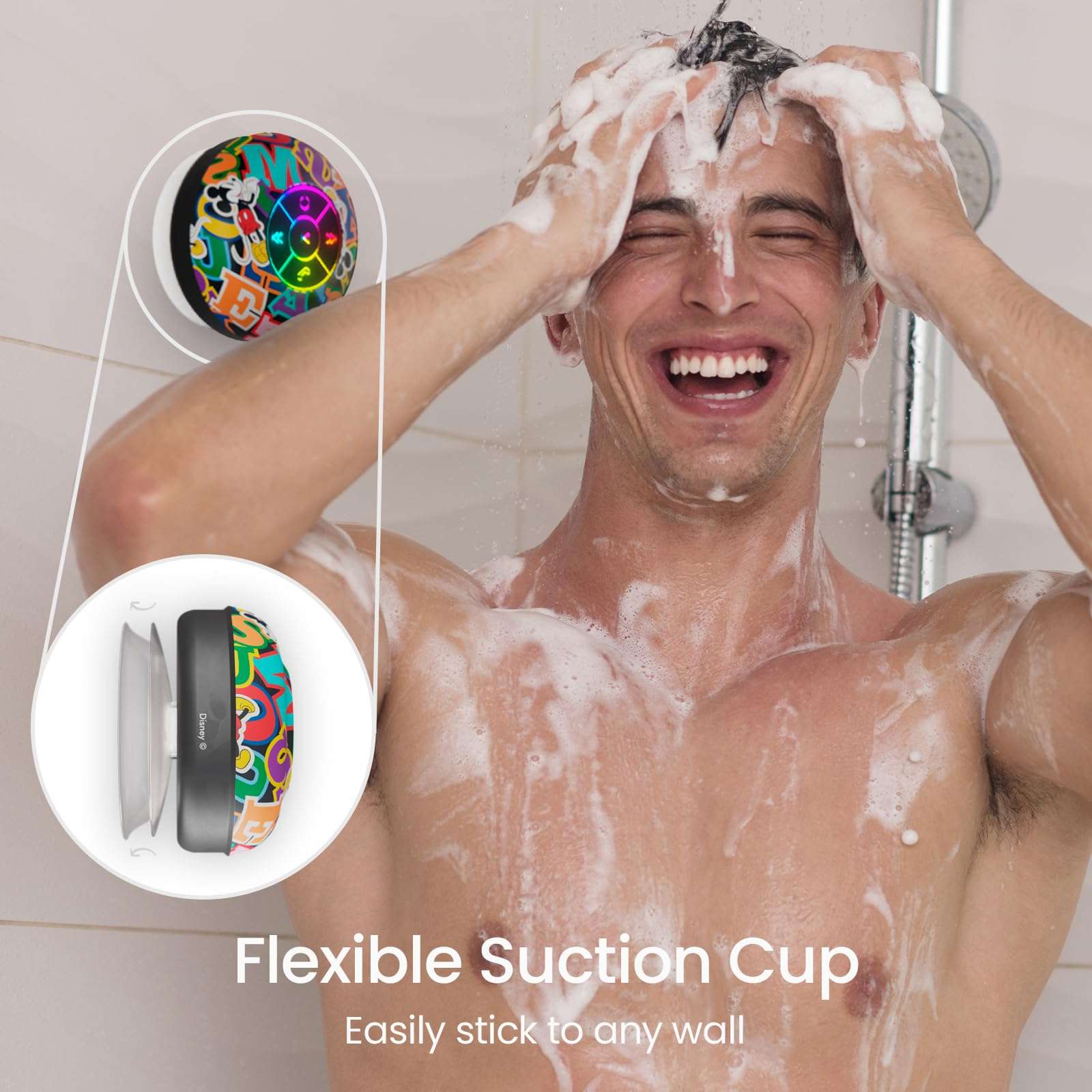 Disney Mickey Mouse and Friends LED Bluetooth Shower Speaker - Splashproof Speaker with Touch Controls + 5 HR Playtime - Mickey Mouse Gifts for Women, Men, Kids, Teens and More (Mickey Block Name) 6