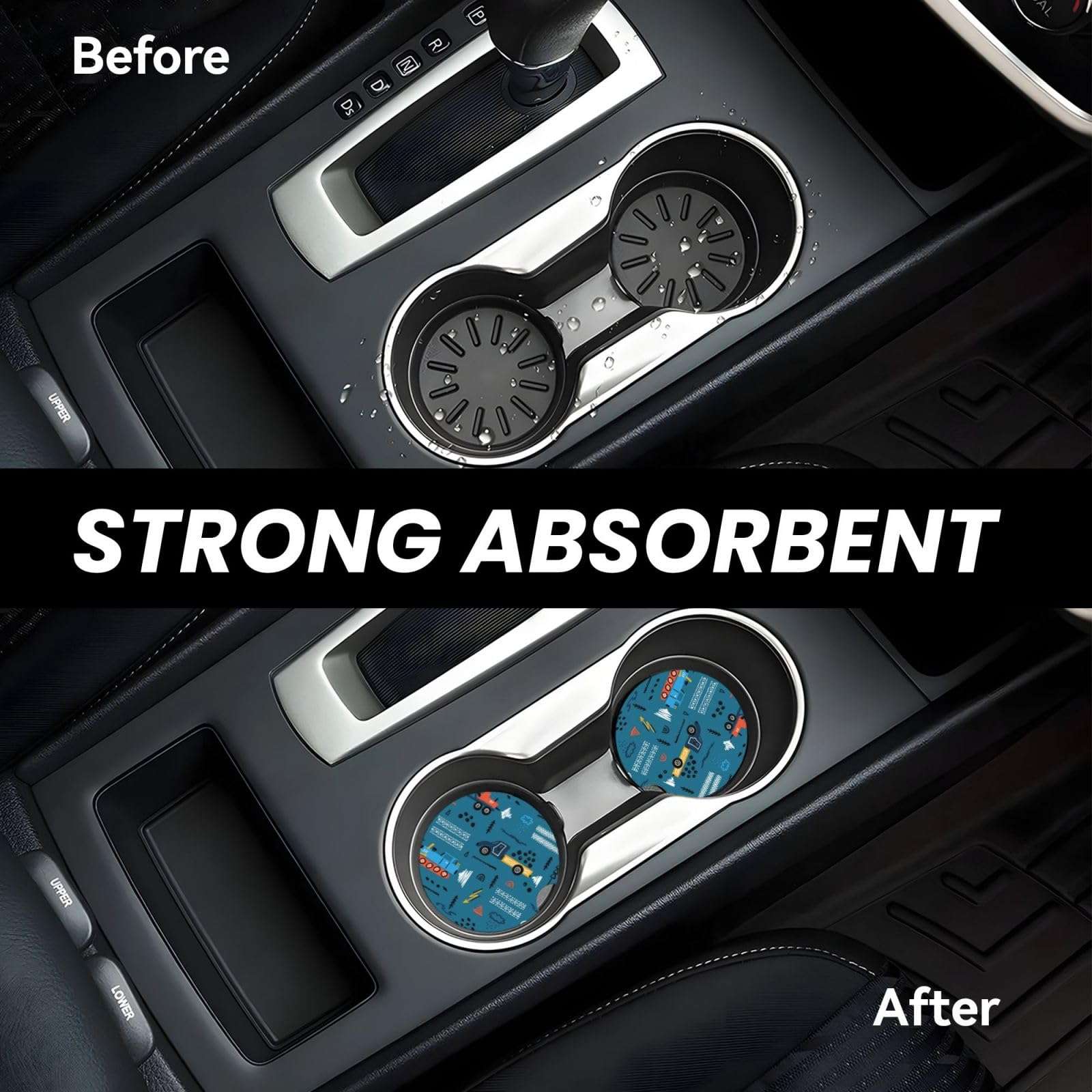 Xiso Ver Construction Trucks Car Cup Coasters 2 Pack Ceramic Cup Holders 2.56" Cork Base Drink Coasters with Finger Notch for Easy Move of Car Cup Holder 5