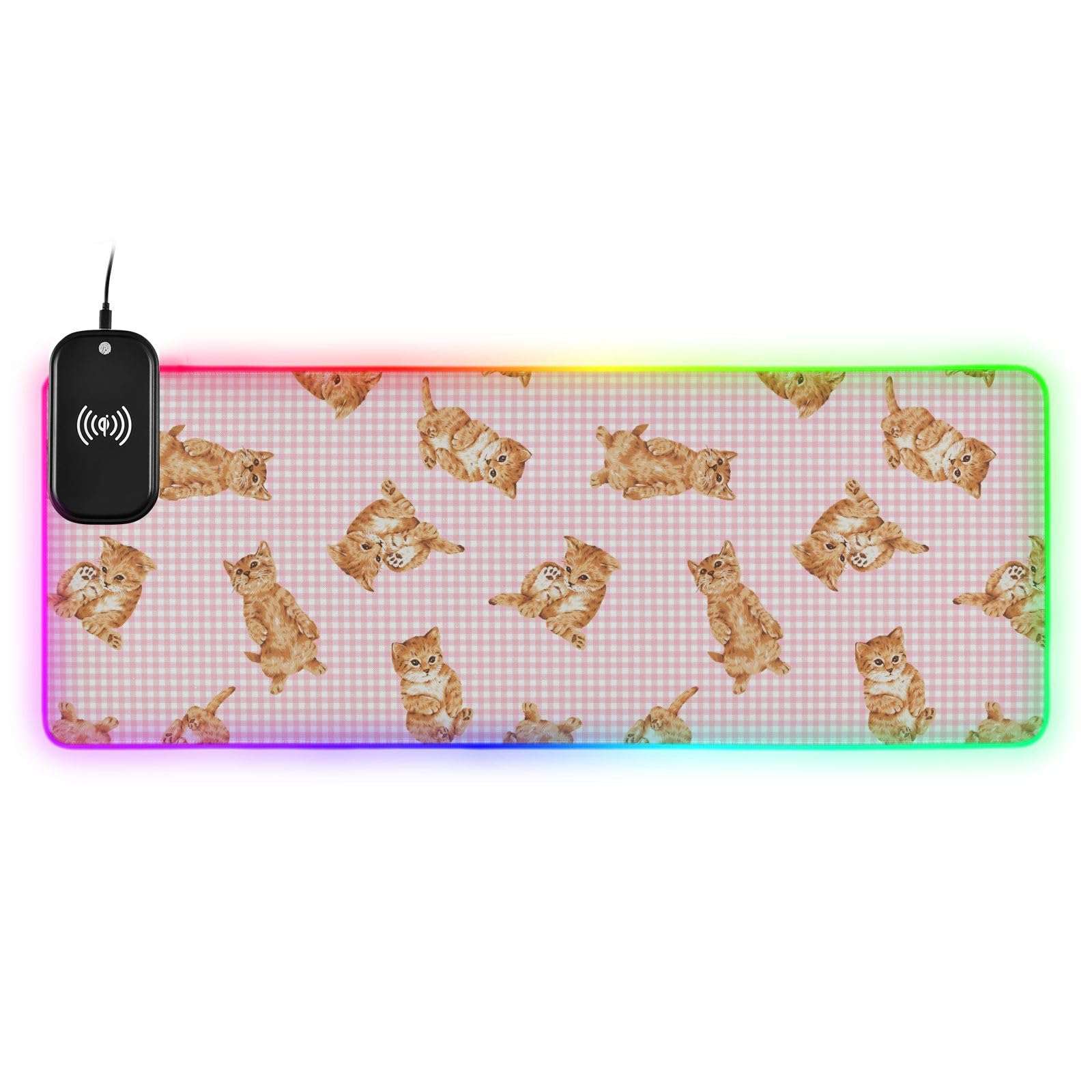 Lovely Cat Wireless Charging Mouse Pad for Mobile Phone Extra Large Gaming Mousepad with 13 Lighting Modes Computer Mat for Office Home Gaming MacBook PC Laptop Desk 1