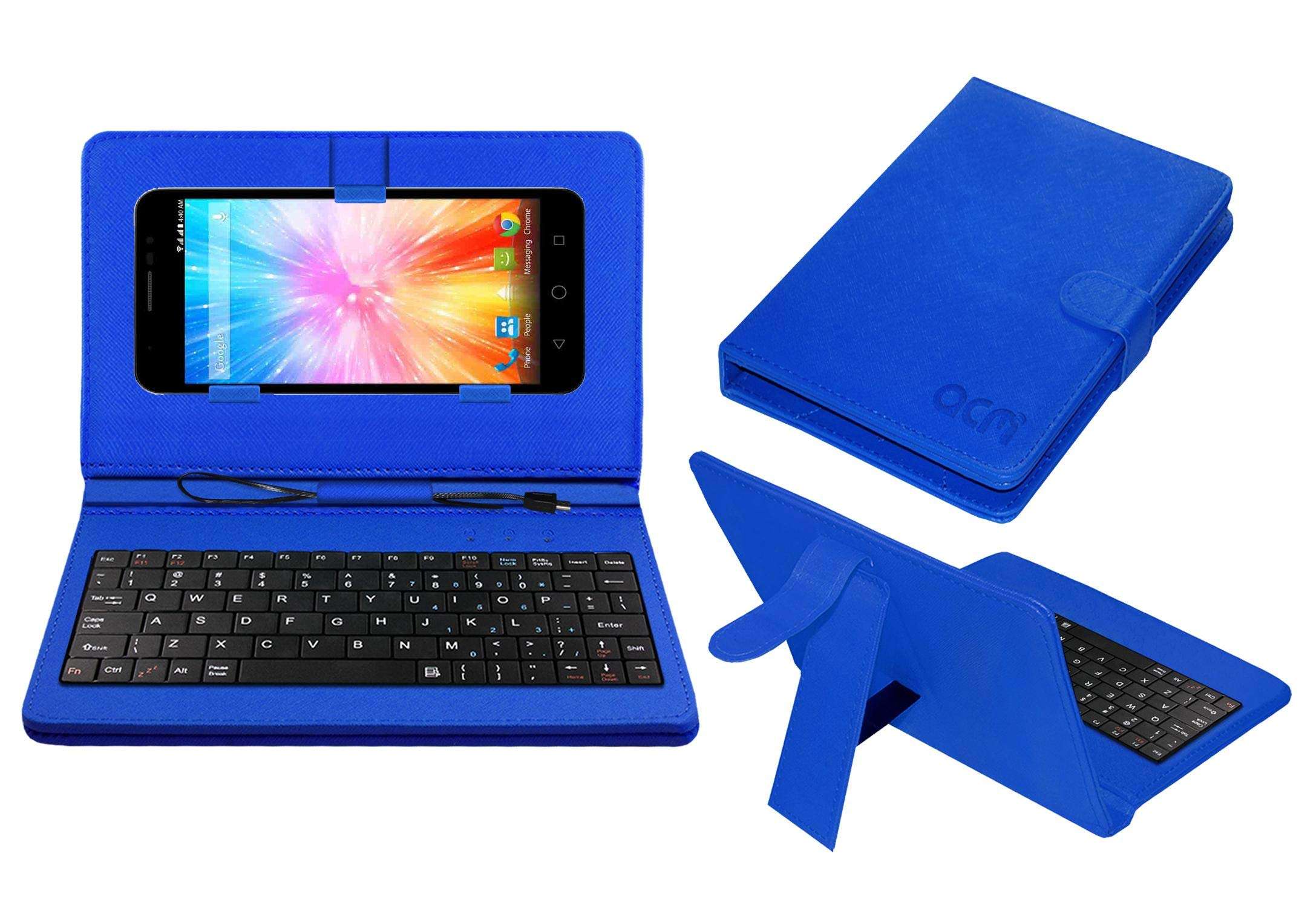 ACM Keyboard Case Compatible with Panasonic Eluga L2 Mobile Flip Cover Stand Plug & Play Device for Study & Gaming Blue