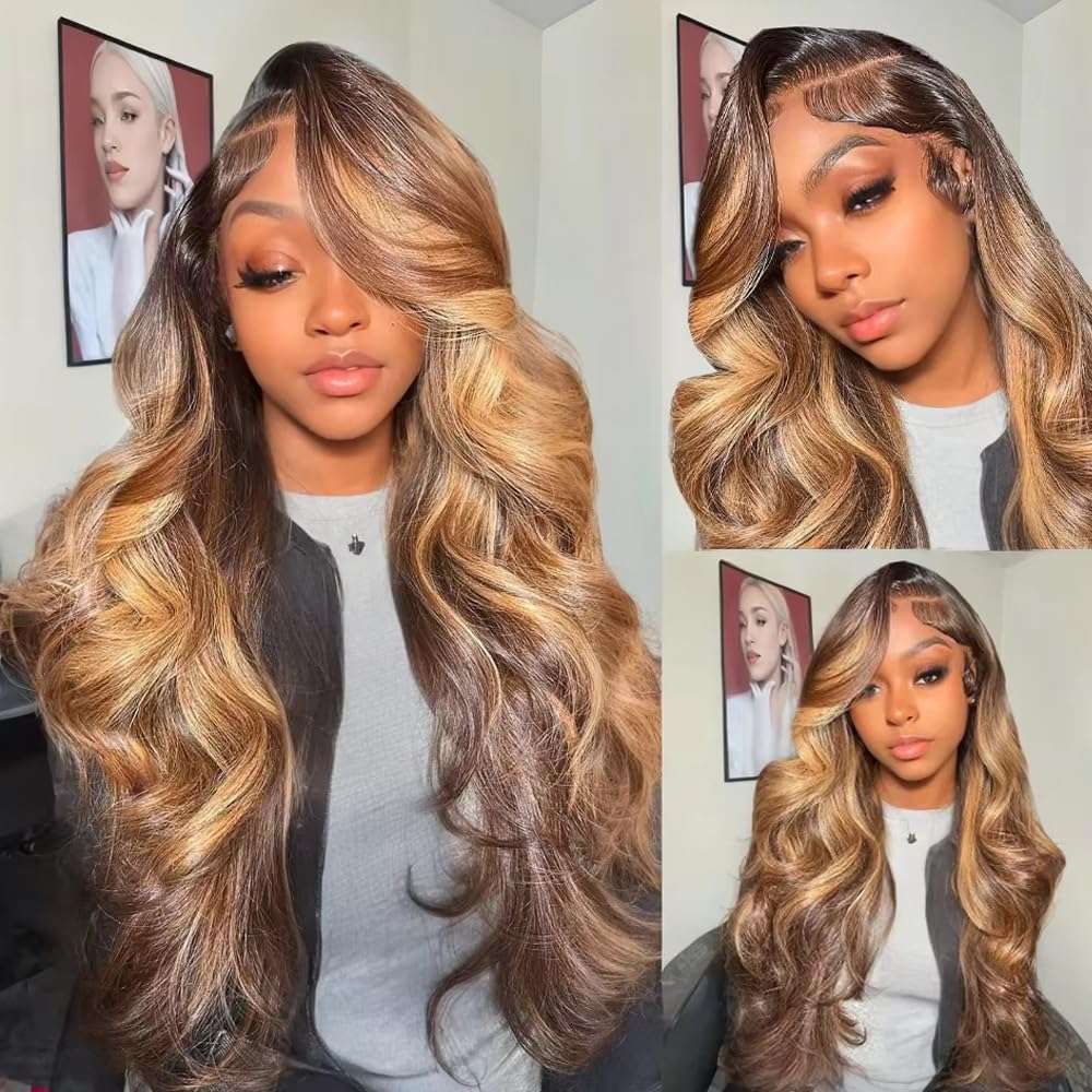 P4/27 Human Hair Bundles Highlight Body Wave Ombre Brown 16 18 20 Inch #27 and #4 4/27 3