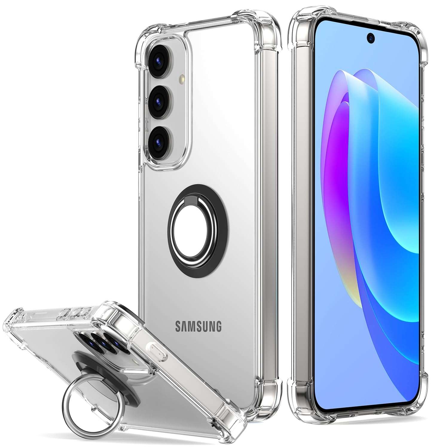 DAUPIN for Galaxy S25 Plus Case Clear with 360 Rotation Metal Ring Holder Stand, Support Magnetic Car Phone Mount Soft TPU Bumper PC Hard Protective Phone Case for Samsung S25 Plus 5G (Clear) 1