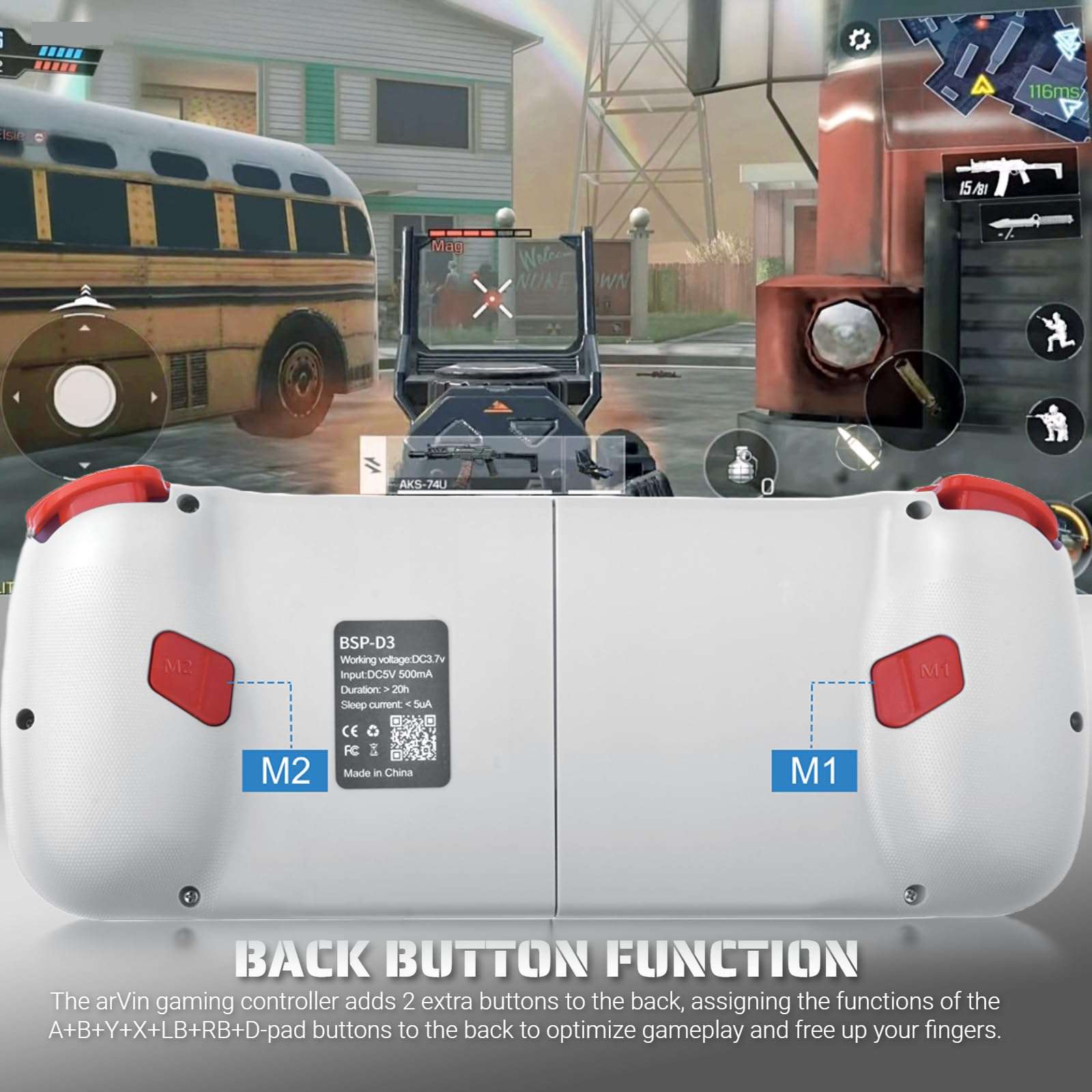 arVin Wireless Gaming Controller for iPhone Android Gamepad Joystick for iPhone 15/14/13, iOS, iPad, MacBook, Samsung Galaxy S23/22/21, TCL, One Plus, Tablet, PC, Call of Duty Mobile, Genshin, Diablo 6