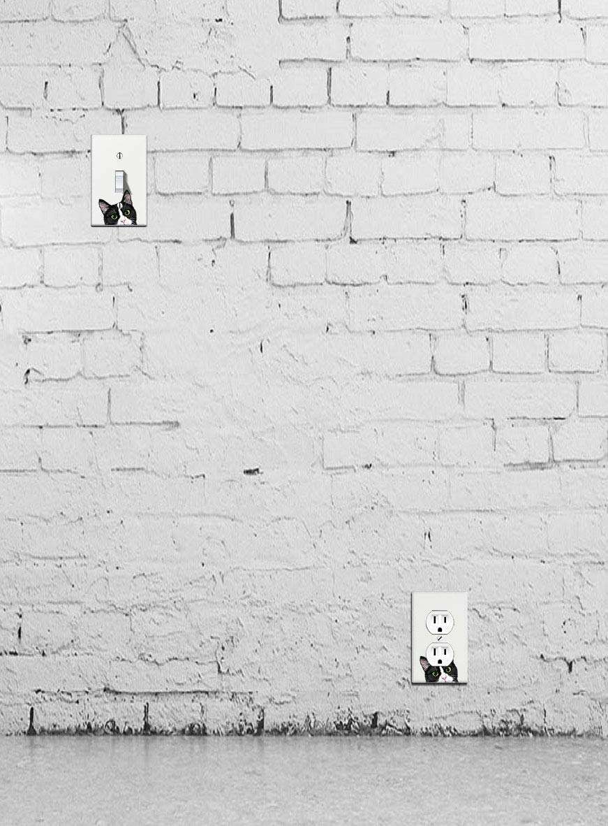 WIRESTER Duplex Outlet Cover Wall Plate/Switch Plate - Black White Tuxedo Cat 5