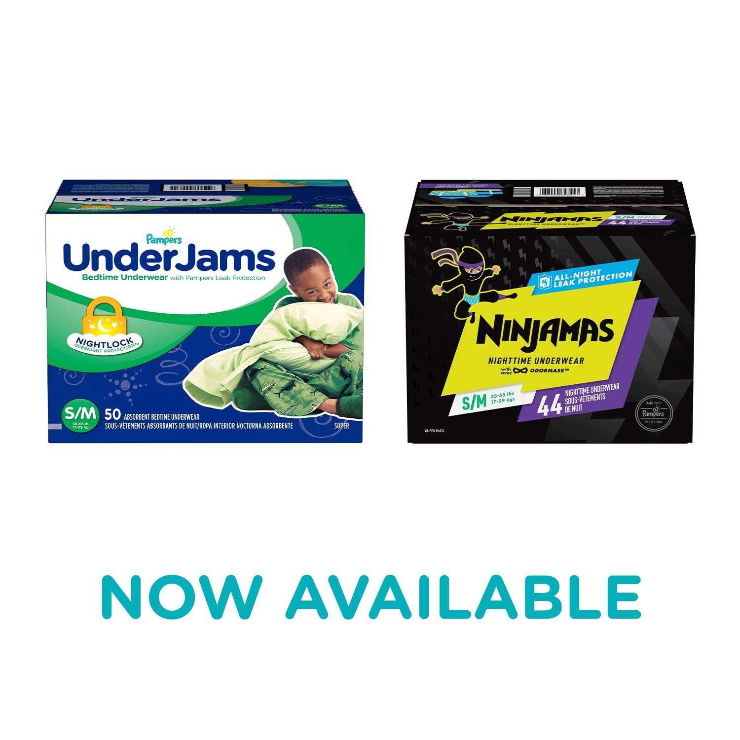 Pampers UnderJams Disposable Bedtime Underwear for Boys, Size Small/Medium (50 Count), Super Pack 2
