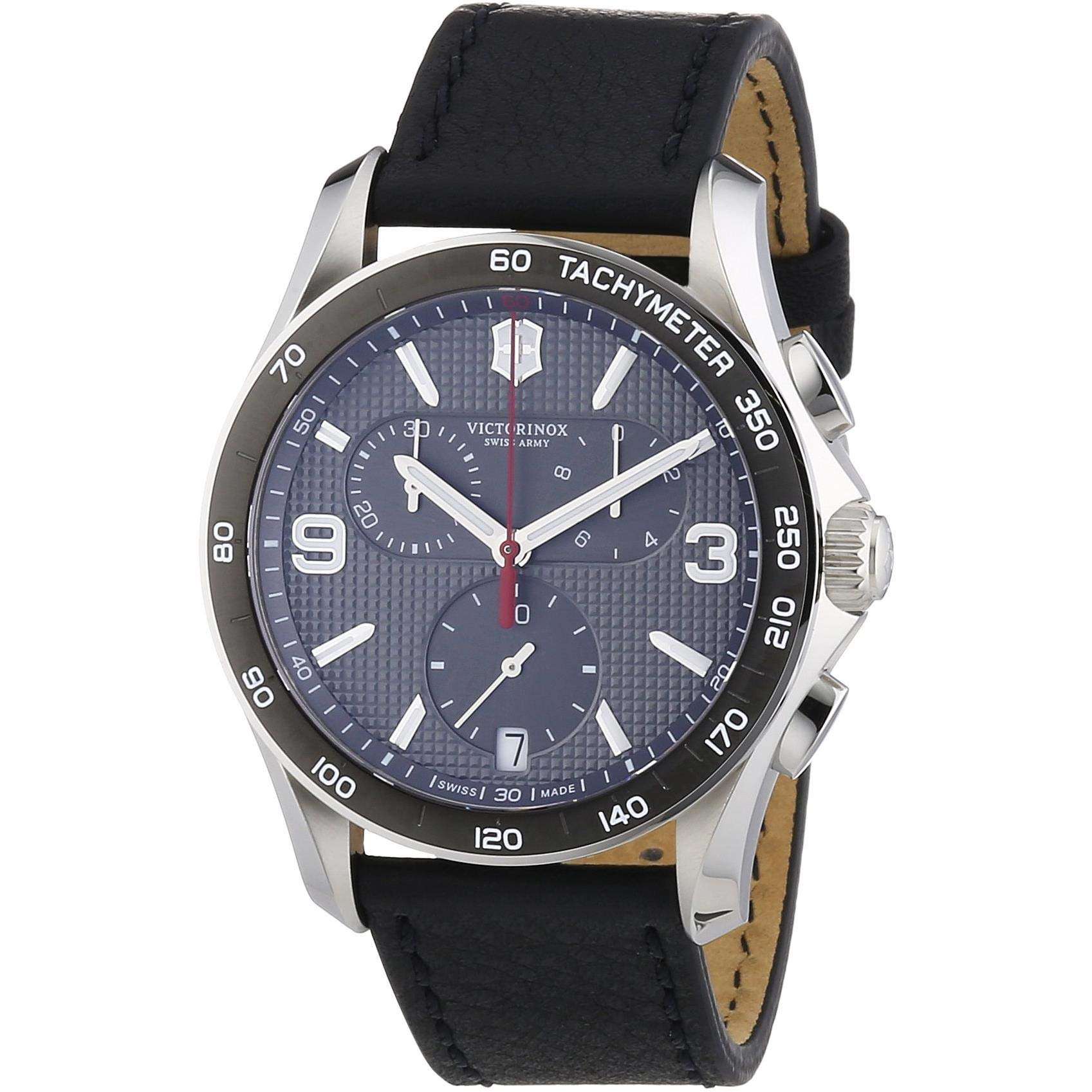 Victorinox Swiss Army Chrono Classic Leather Strap Slate Grey and Black Dial Men's Watch