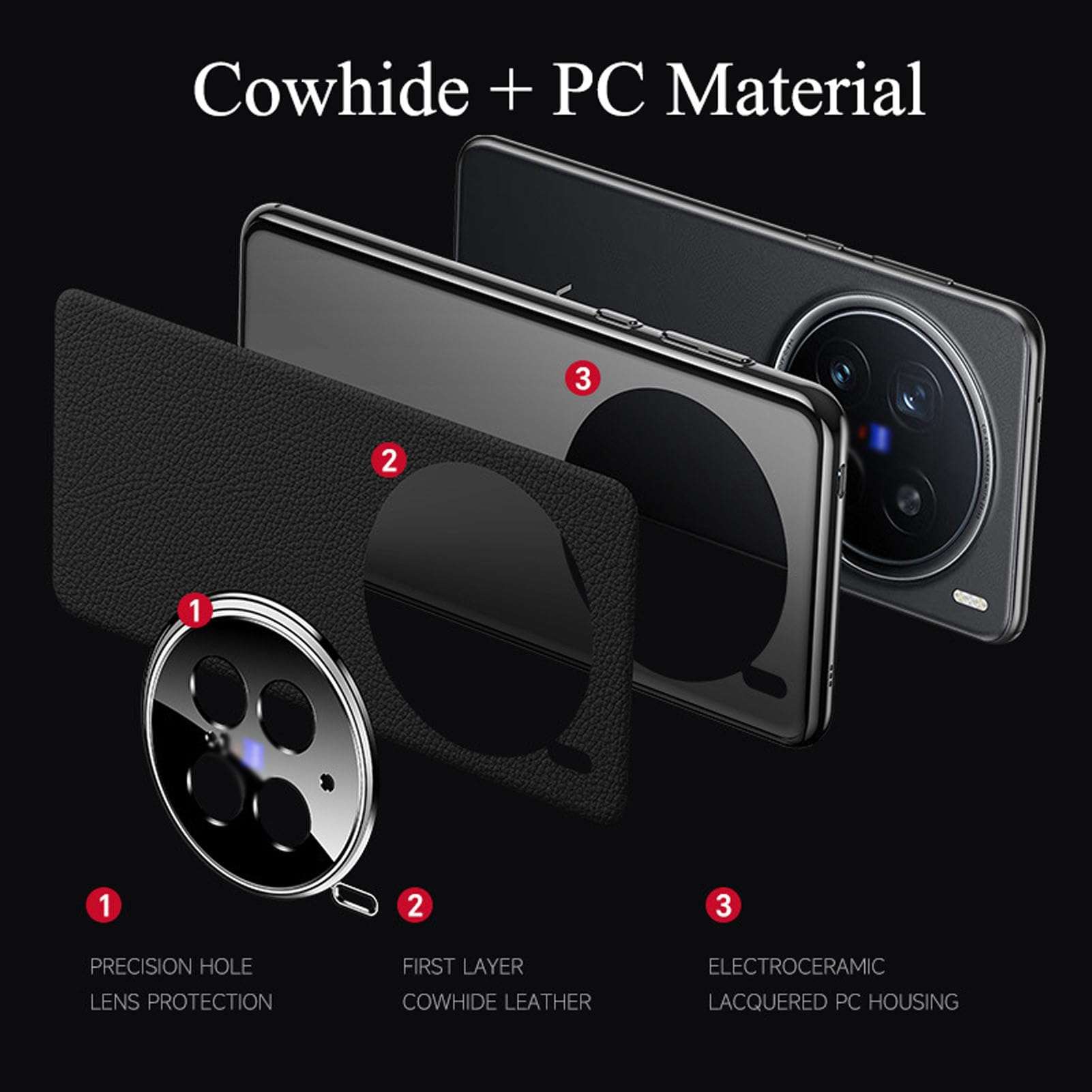 ZHAYLA Case for Vivo X200 Pro, Genuine Leather Slim Shockproof Case with Full Camera Protection Back Cover for Vivo X200 Pro,Orange 6