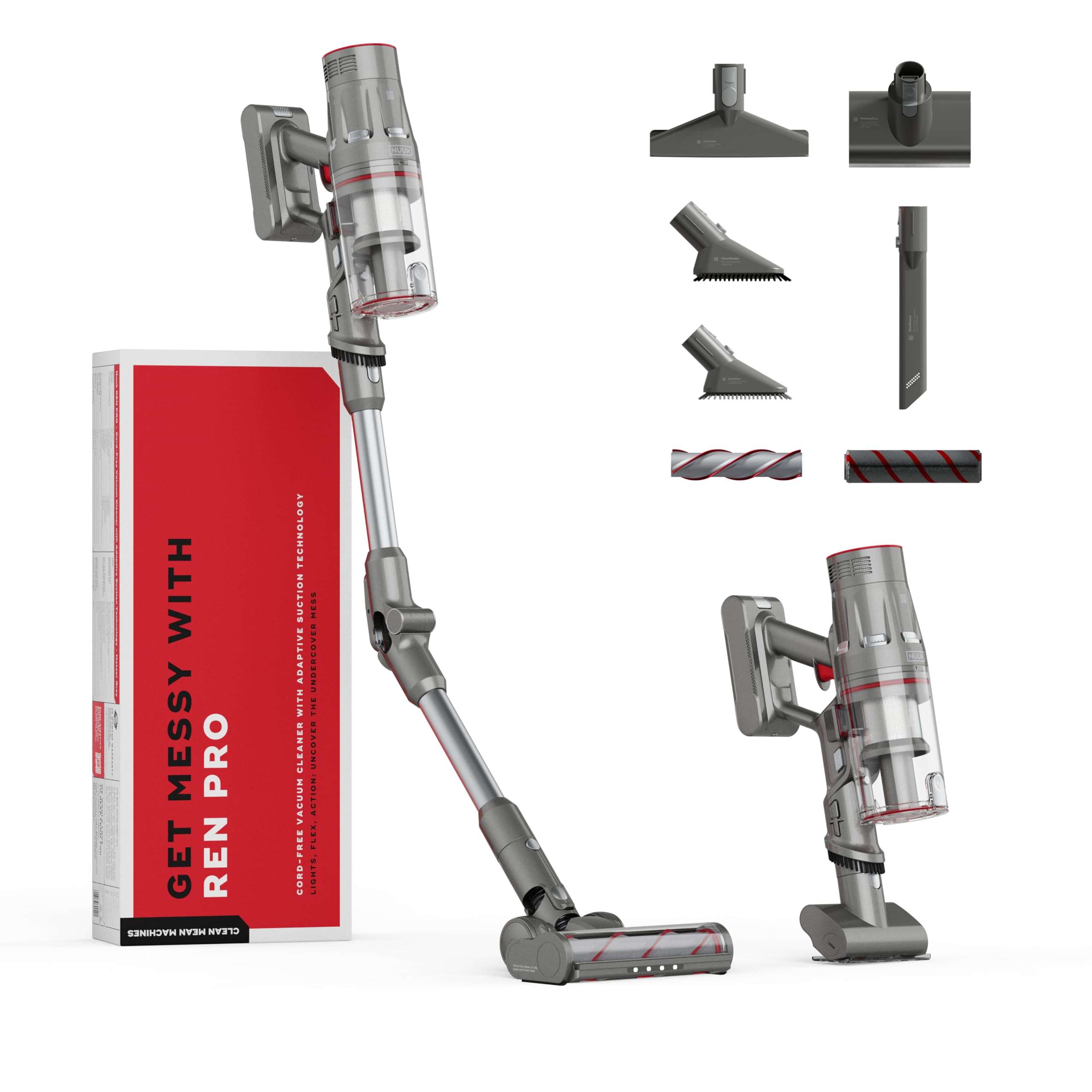 NUUK REN PRO Stick Cordless Vacuum Cleaner | 2X More Suction, 34kPa | Adaptive Suction Tech, Upto 60min Runtime | 180˚ Bending Flexistick™ | 8 Attachments for Home Use | Multi-Cyclone HEPA Filtration 1
