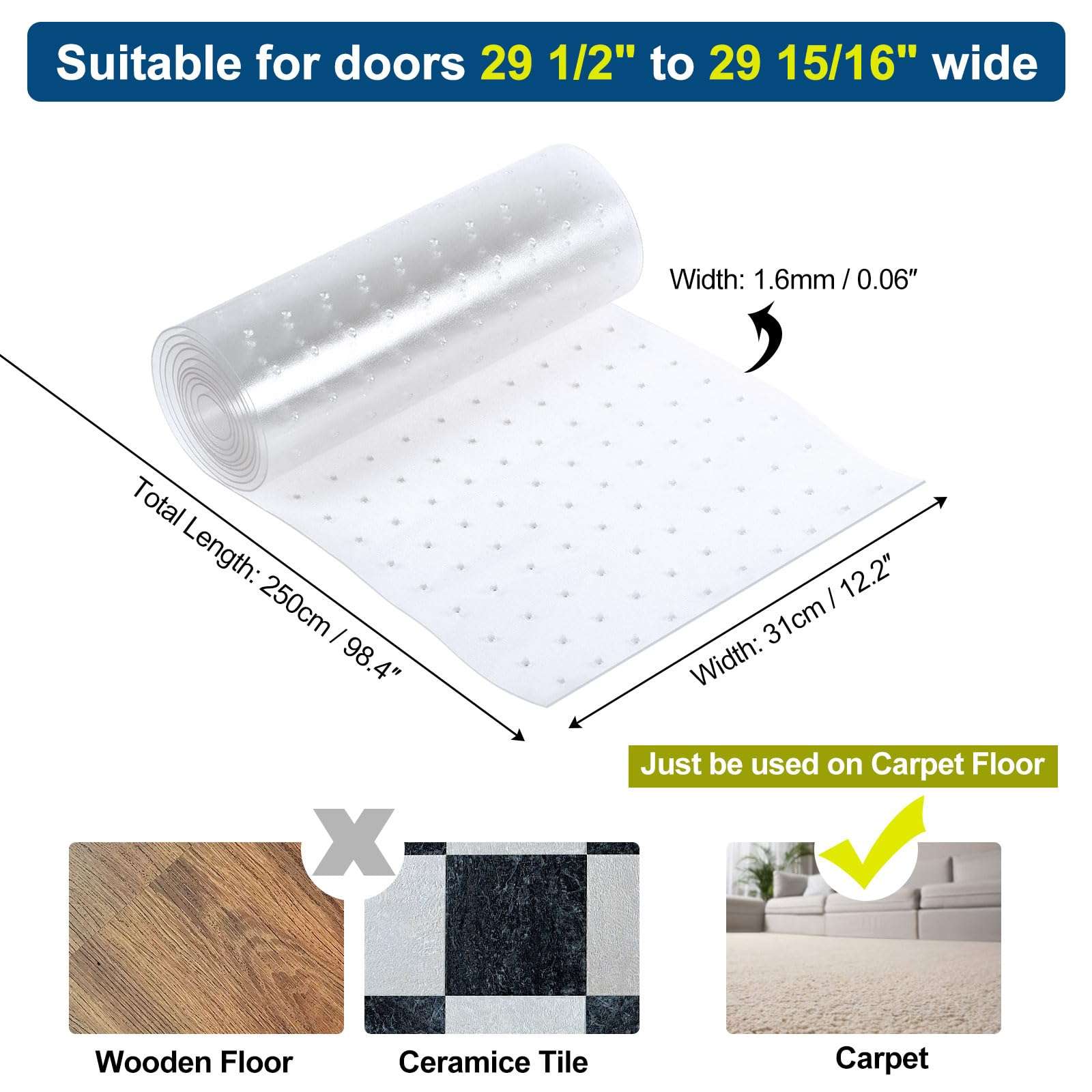 uxcell Cat Carpet Protector, 8.2Ft Long x 12.2 Inch Width Plastic Pet Scratch Stopper for Carpet, Easy to Cut, Non-Slip Floor Runner from Scratching Rugs at Doorway, Clear 3