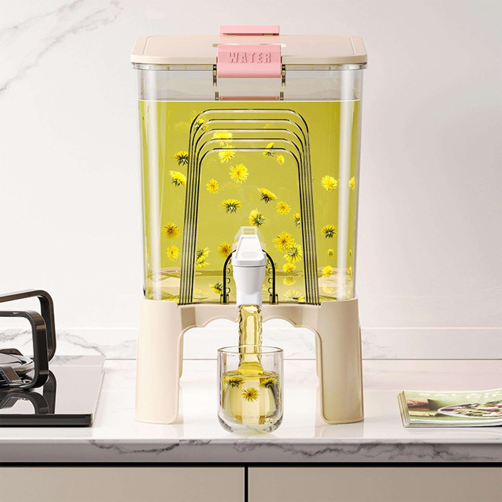 1.7 Gallon Drink Dispensers for Parties with Stand Plastic Beverage Drink Dispenser for Fridge with Spigot and Lid Iced Juice Lemonade Water Container for Home Bar Party Supplies (Single Spigot) 3