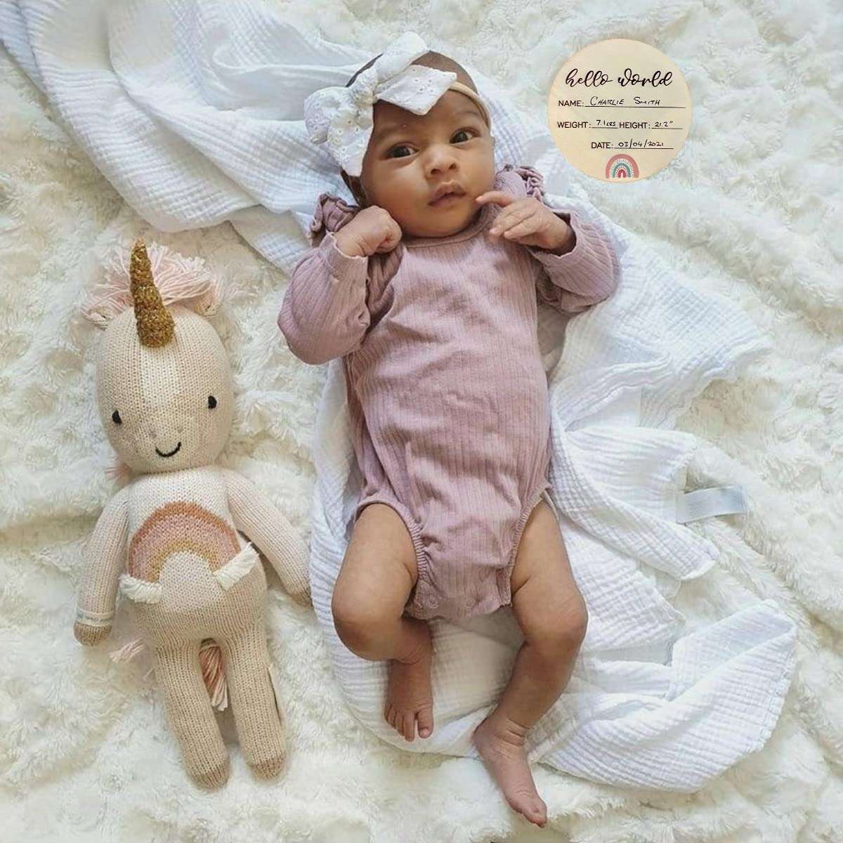 Baby Announcement Sign - Premium Wooden Rainbow Design Discs - Celebrate The Arrival of Your Baby - Record Birth Details on This Round Wooden Announcement Plaque - Built to Last and Treasure Forever 2