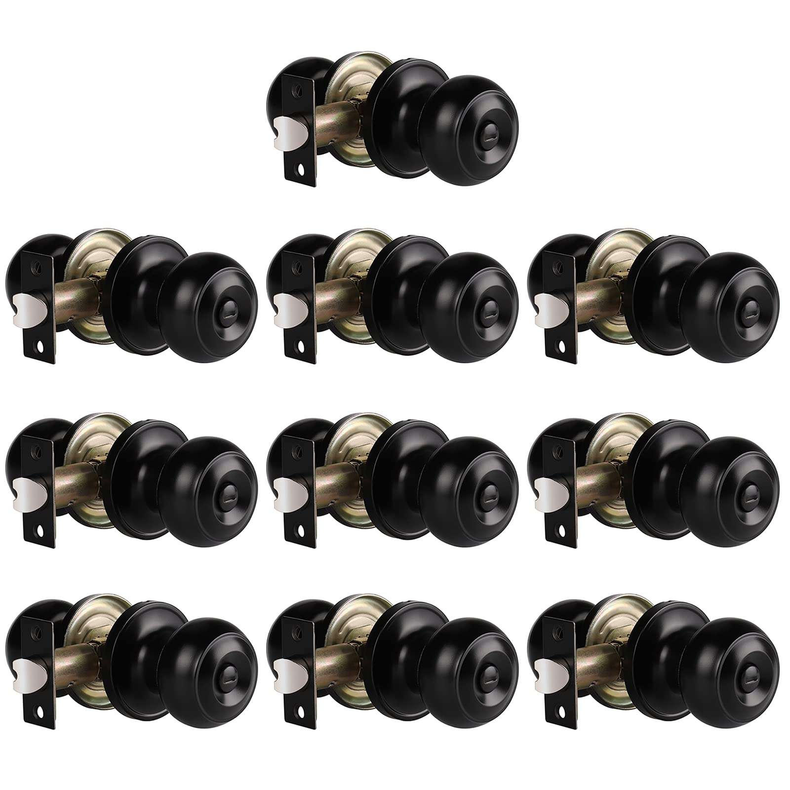 Black Matte Privacy Door Knobs for Bedroom/Bathroom/Interior Doors, Thumb Turn Locking Inside for Privacy Use, No Key, 10Pack, Flat Ball Shape 1