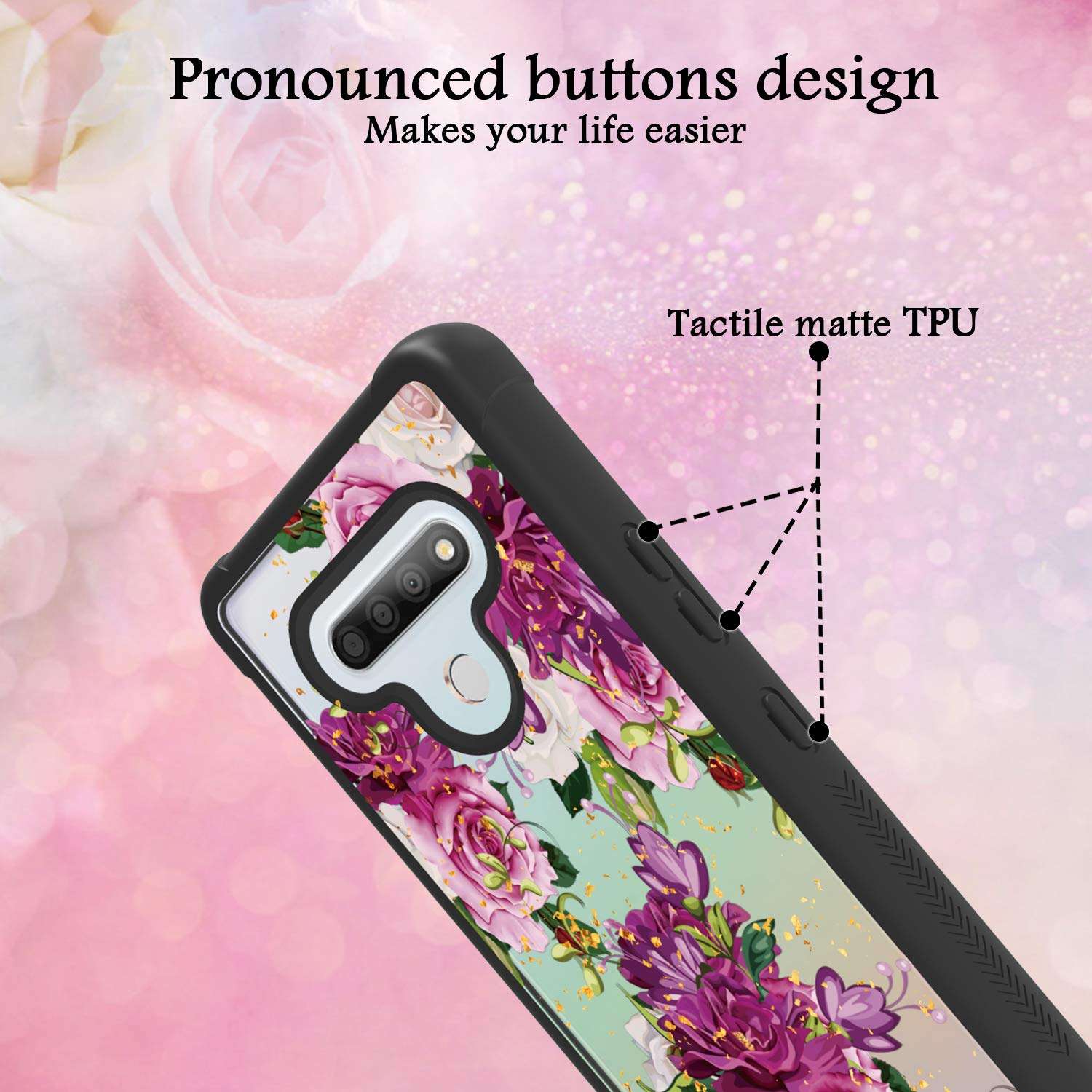 AMPURSQ Case for LG Stylo 6, Stylo 6 Phone Case LMQ730, Slim fit Shock Proof and Anti Scratches Rugged PC with Floral Pattern Design Hard Protective Back Armor 4