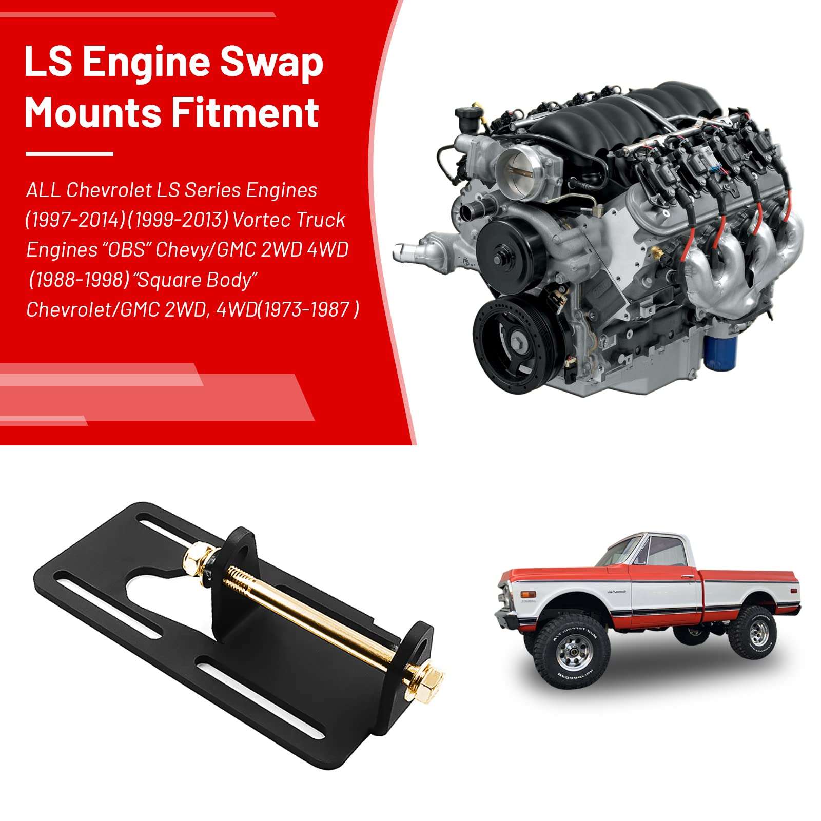 LS Conversion Engine Swap Mounts - Endxedo Adjustable Swap Motor Conversion Bracket for 1973-1998 Square Body for OBS Chevy GMC Truck 1988-1998 LS1 2WD Small Block LS Swap 4