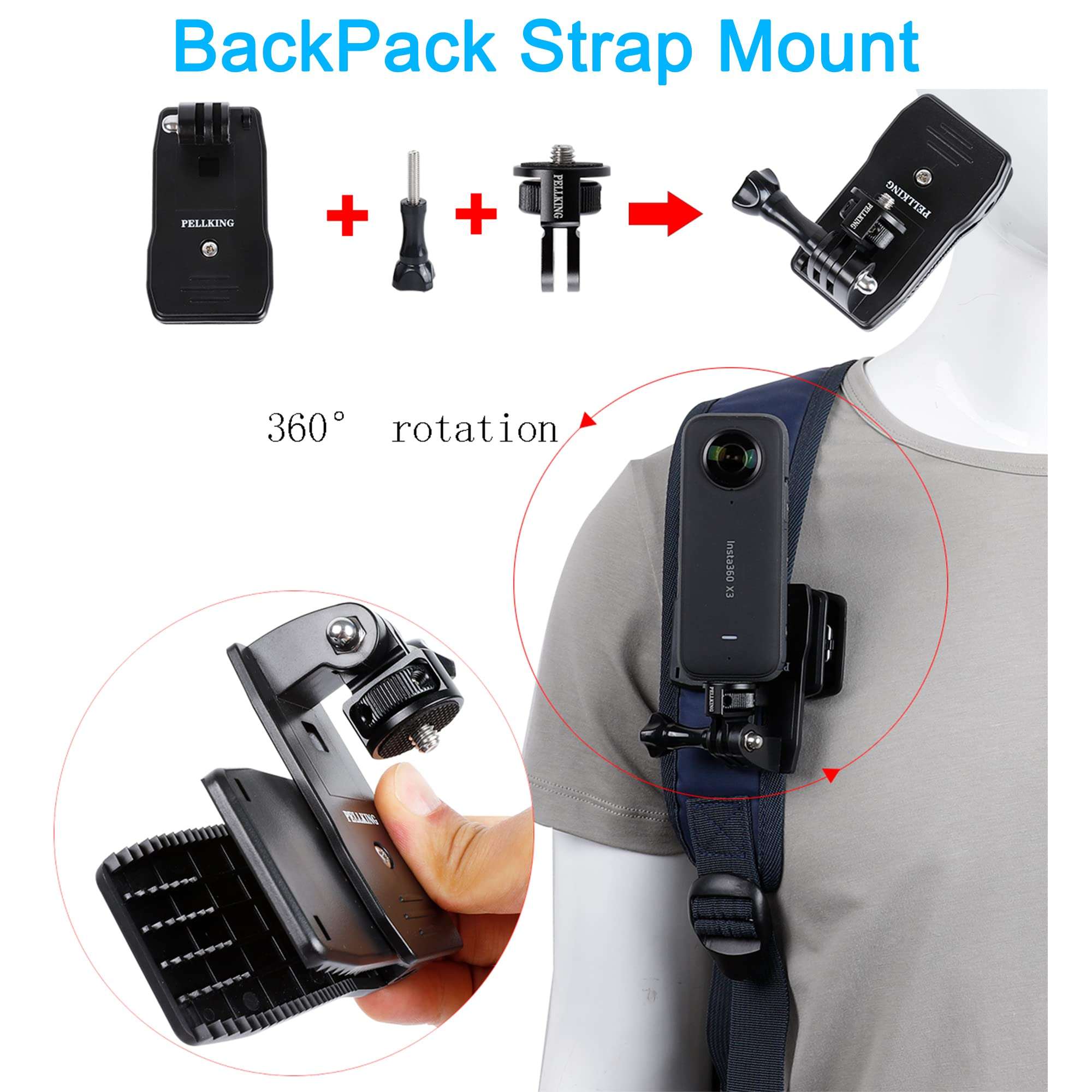 PellKing Accessories Kit for Insta360 ONE GO 3 X3 X2 X RS R, 4in1 Chest Strap Mount Harness/Head Mount/Neck Holder/Backpack Strap Mount for GoPro DJI Action Camera 6