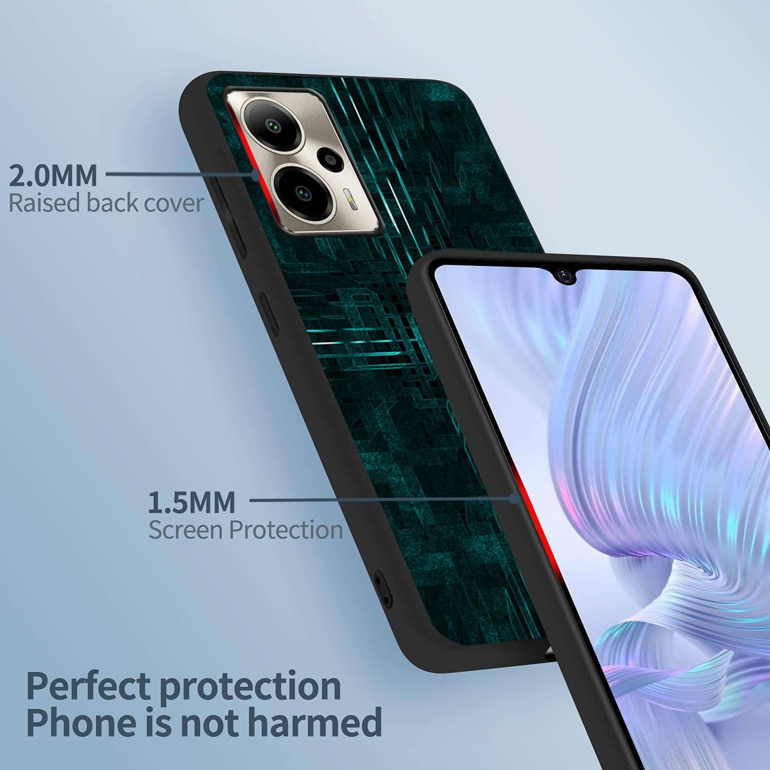 Tuxiwei 9H Tempered Glass Screen Protectors for AT&T Motivate Pro 2024, with Cricket Outlast 5G Case Slim Fit Lightweight [Technology Line Pattern Art Painting] for Men Soft TPU Cover Drop Protective 3
