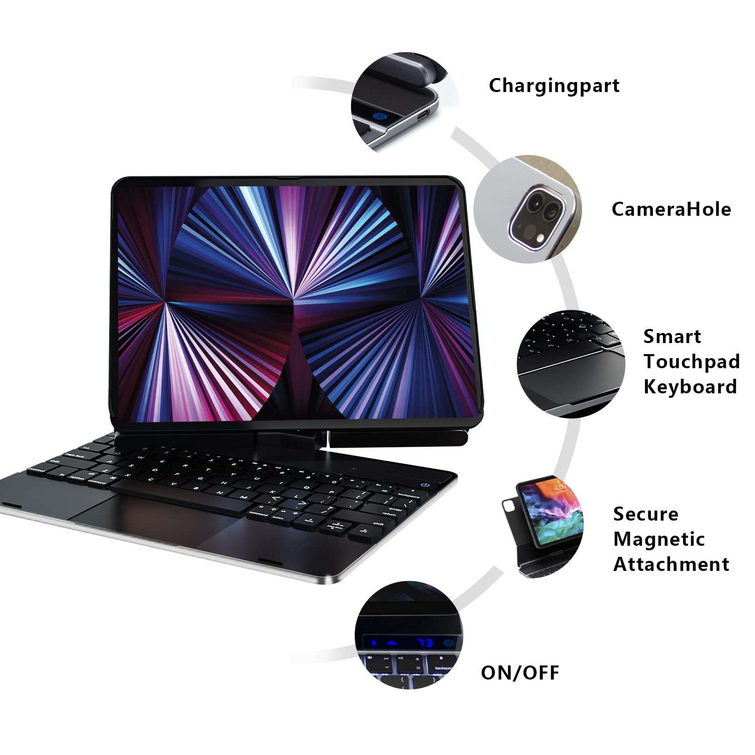 doqo iPad Air 4th 10.9 Case with Keyboard, 360 Rotating Keyboard case, Magnetic Trackpad Backlit Keyboard case for iPad Air 4th Generation(2020), iPad Pro 11 2018/2020/2021(Aluminum Alloy, Black) 3