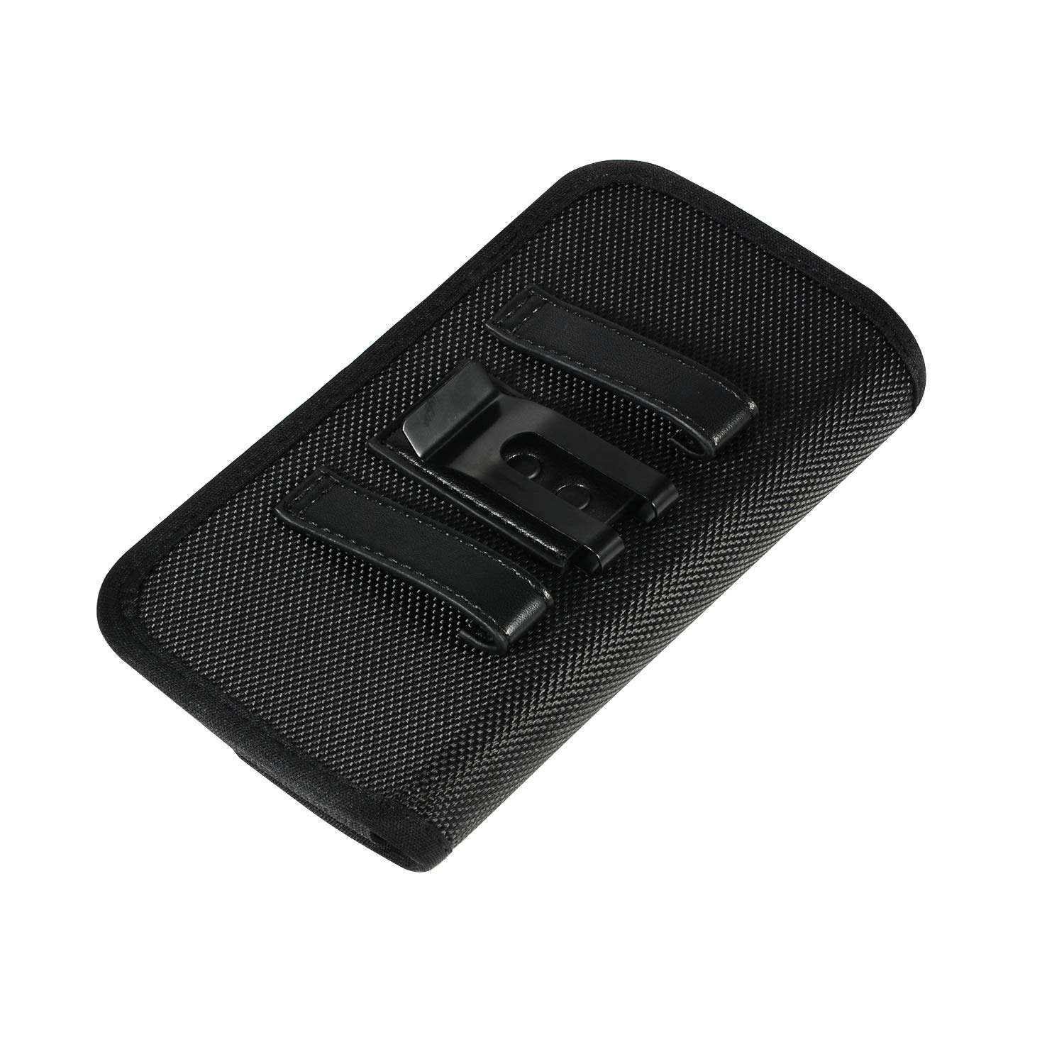 Black Nylon and PU Leather Cell Phone Belt Holster Pouch Case Card Holder for Samsung Galaxy A15 A25 A35 A55 A54 S24 Plus S23 FE S22 Plus S21 S20 FE, iPhone 16 Plus 15 Pro Max, Google Pixel 8a 7a 6a 6 4