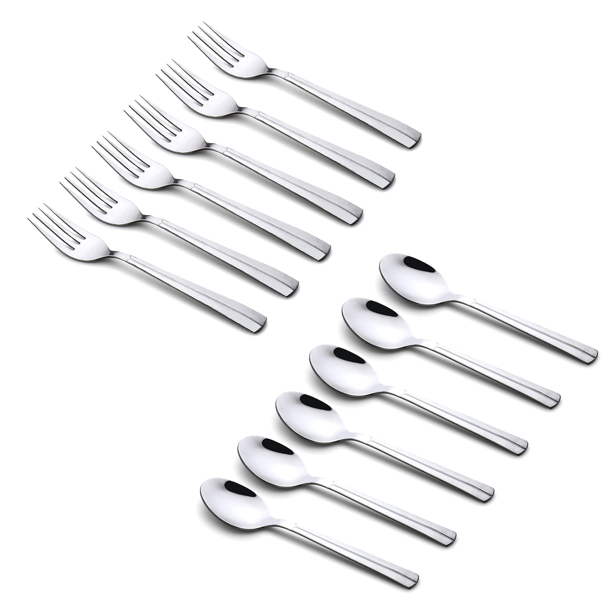 Houzecrafts| Stainless Steel - Ace Dinner Spoon + Dinner Fork Pack of 12 - Silver