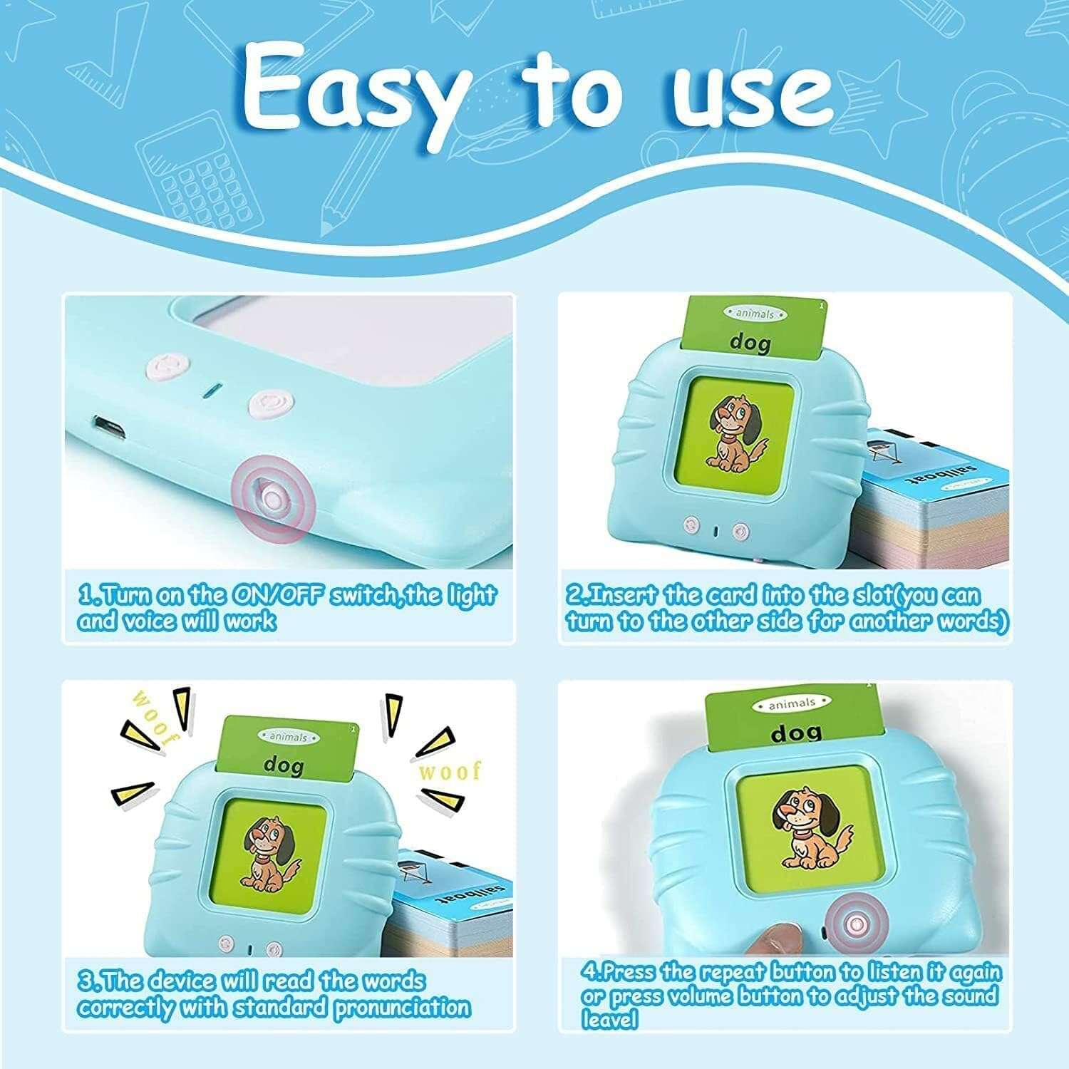 Royaldeals Toys All-in-one Talking English Words Flash Cards for Kids Education Learning Device 4