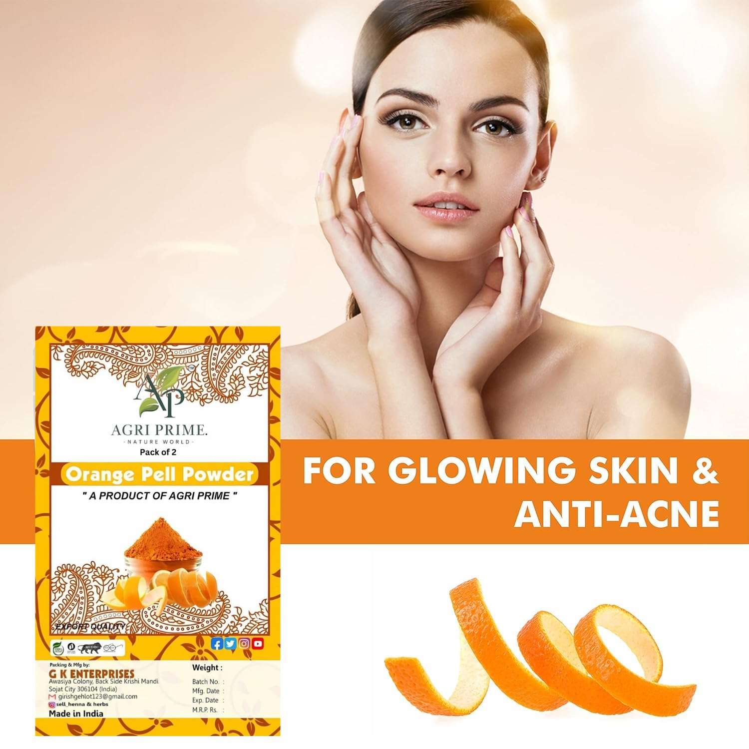 Orange Peel Powder - A Premium Product by Agri Prime 50 Gram Pack Of 2 3